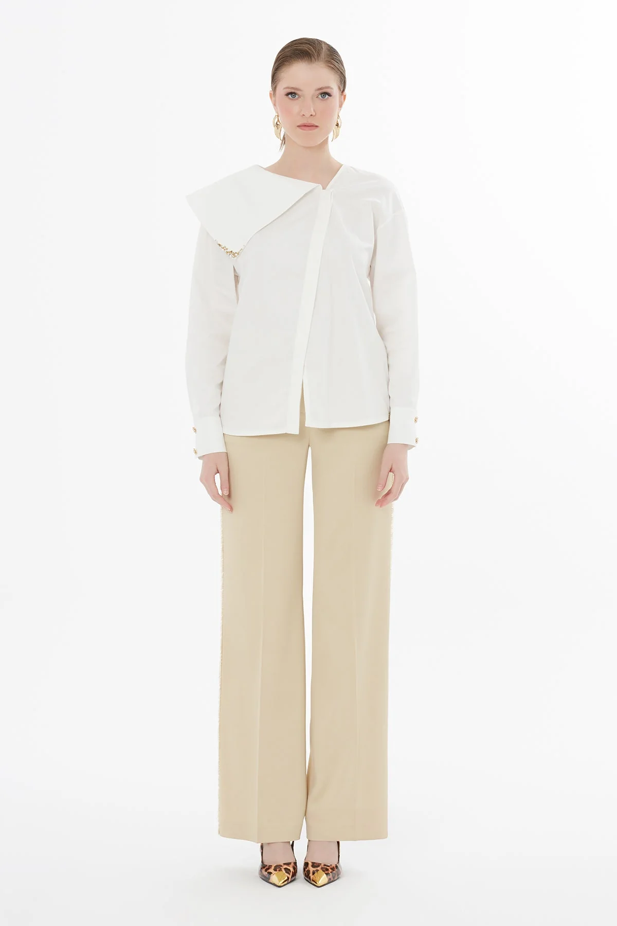 Ecru Beaded Crystal-Embellished Shirt - Image 4