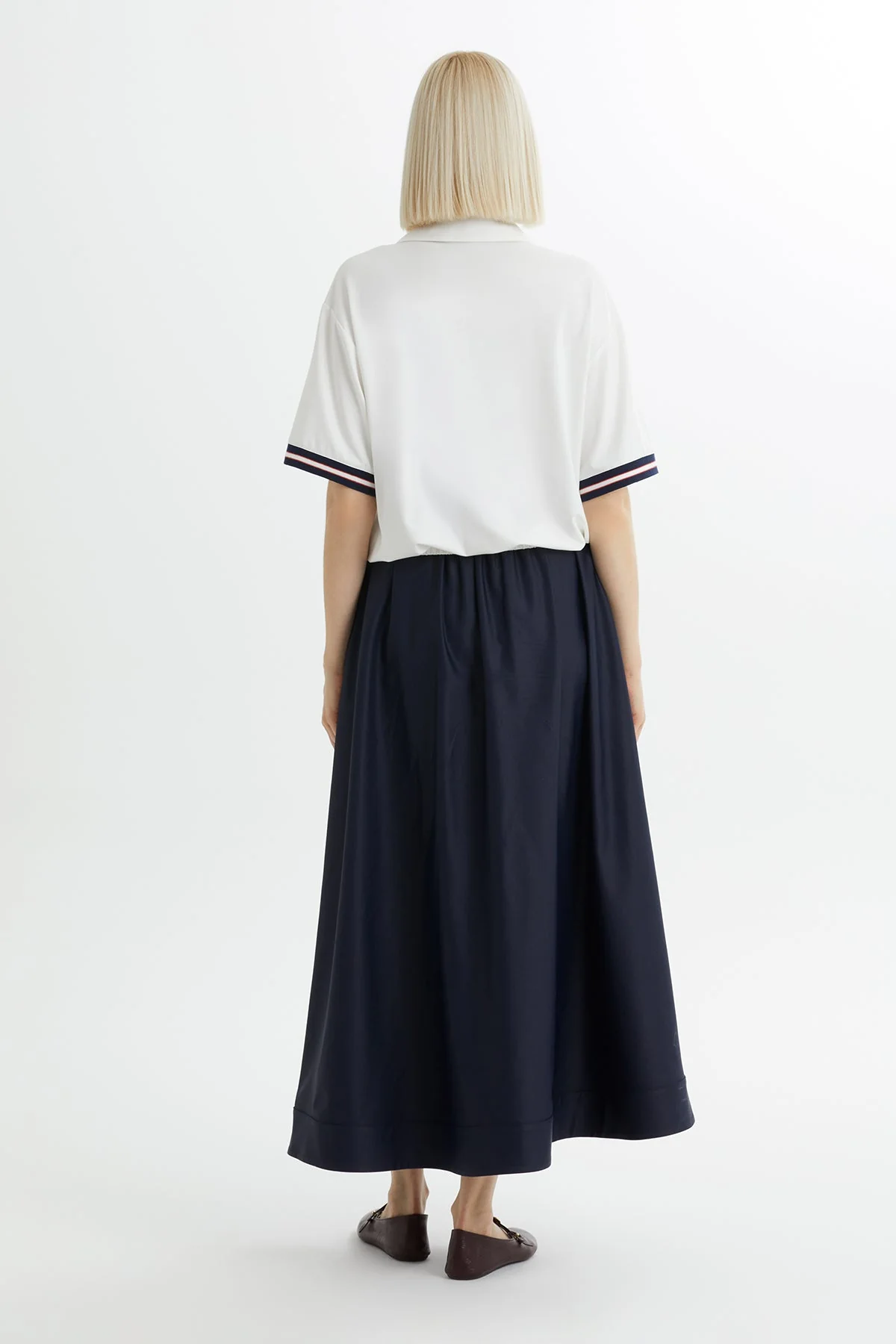 Ecru Blouse with Scarf-Neck Detail and Skirt Set - Image 5