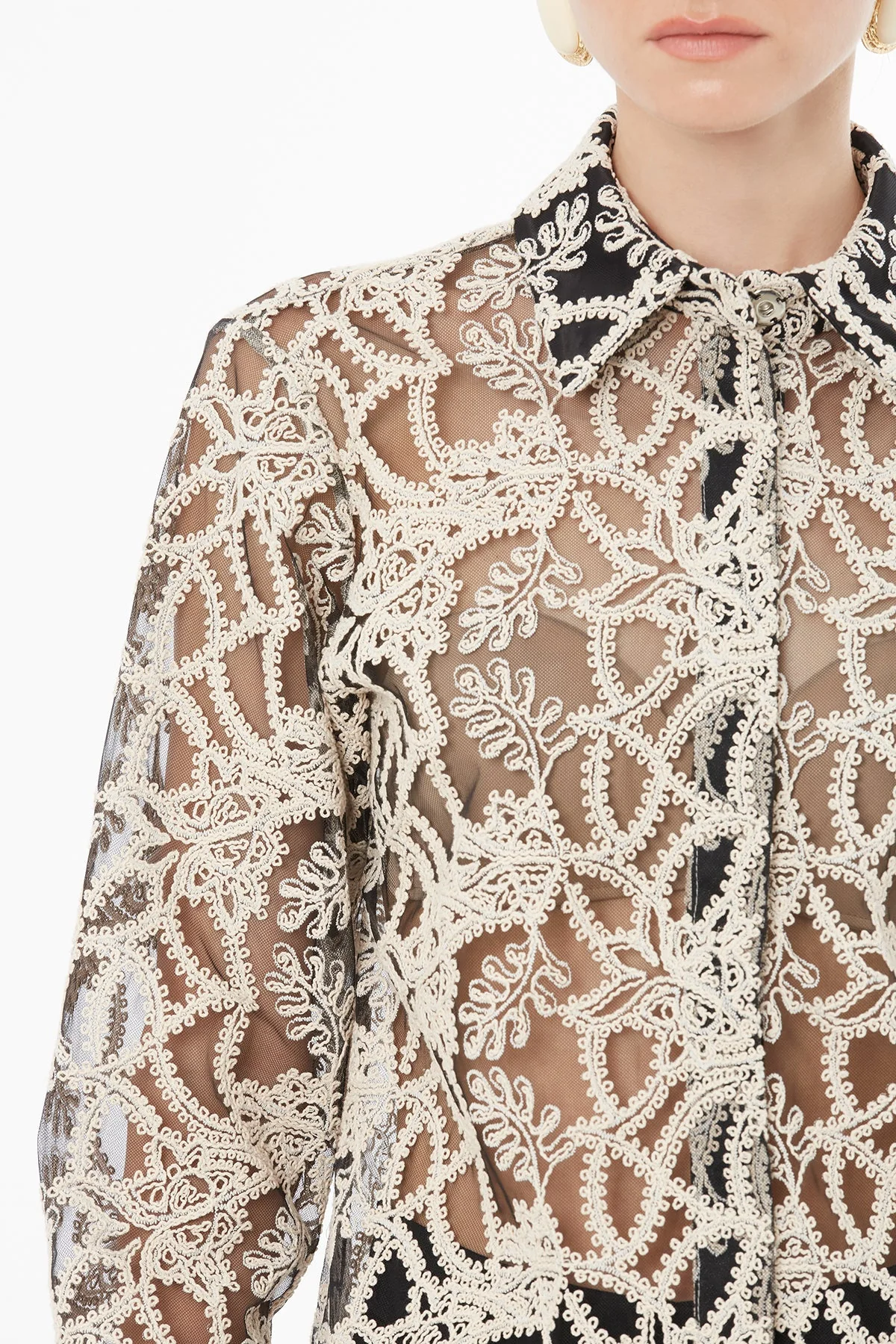 Ecru Blouse with Sheer Fabric - Image 3