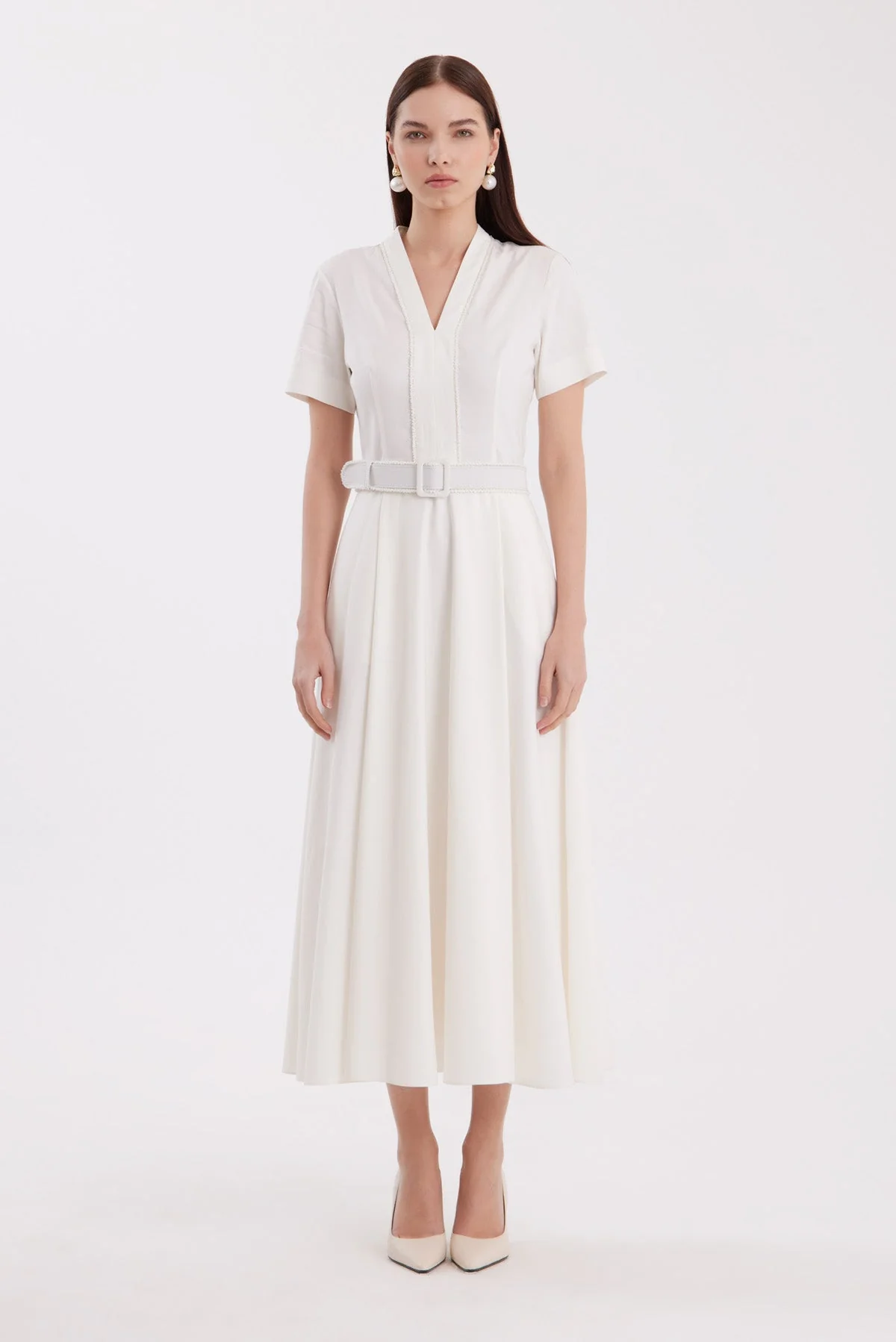 Ecru Body-Hugging Midi Dress