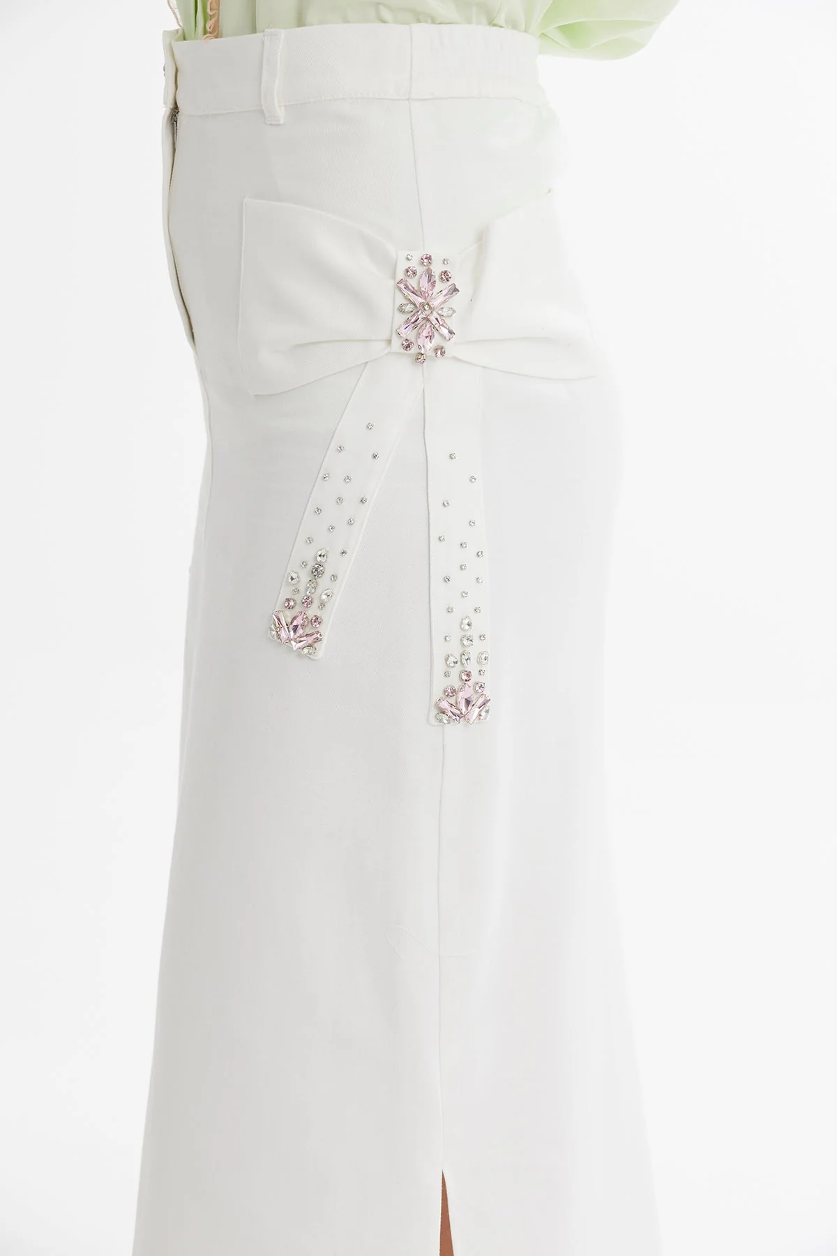 Ecru Bow Detail Embroidered Midi Skirt - Image 2