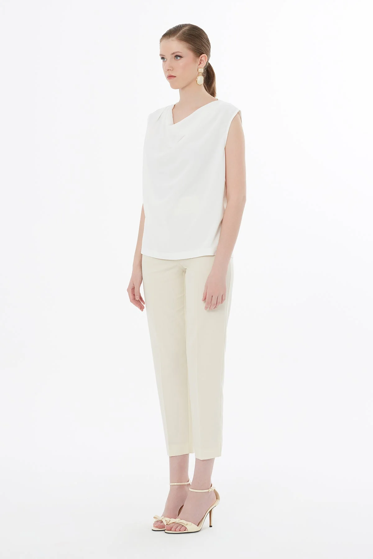 Ecru Draped Neck Blouse - Image 4