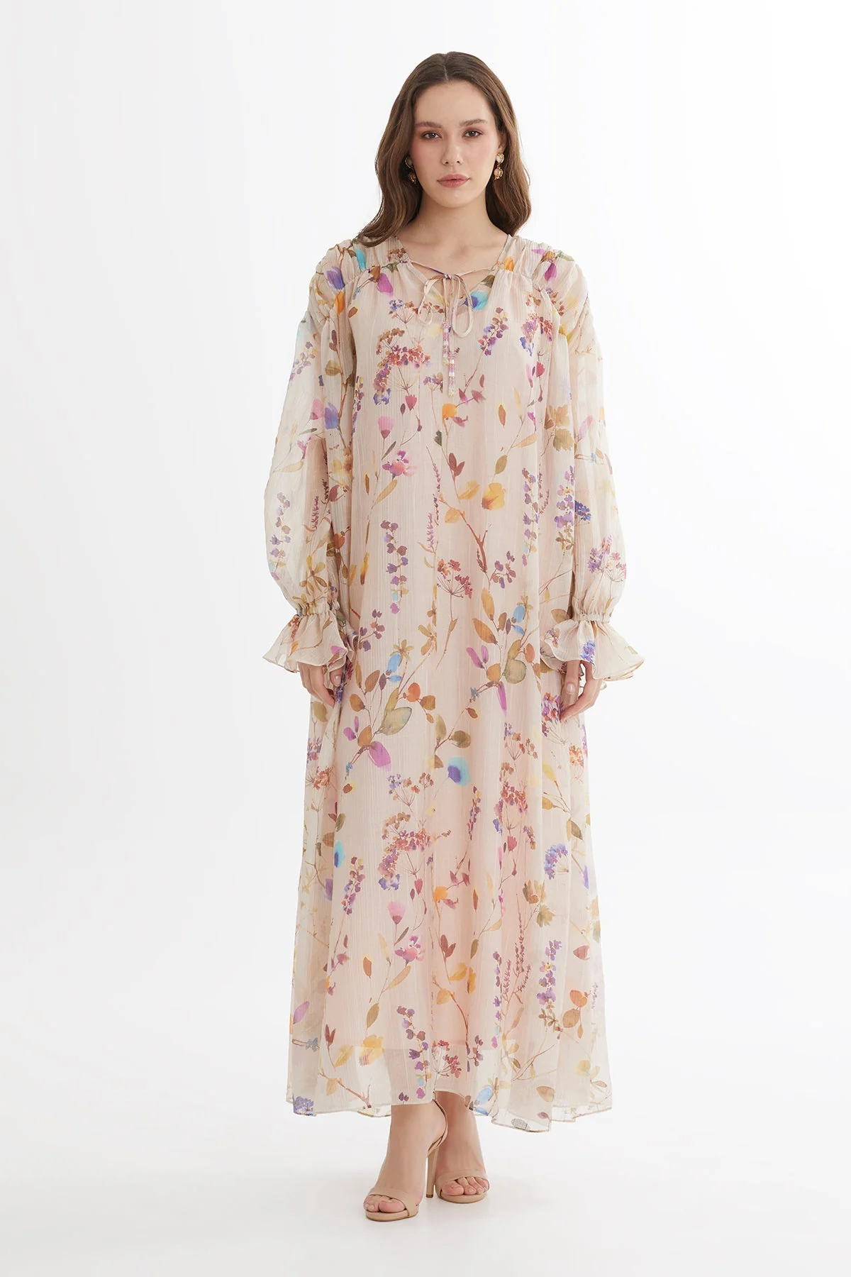 Ecru Embroidered Printed Dress