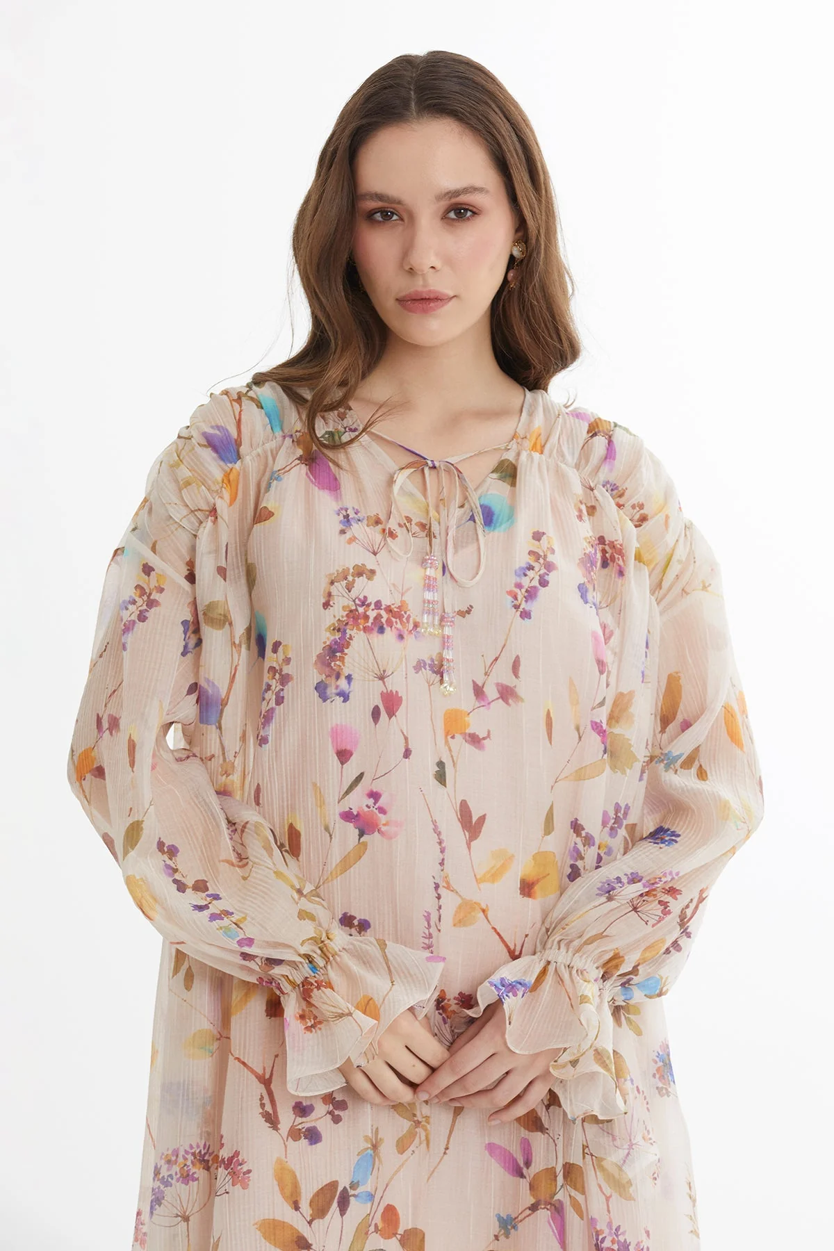 Ecru Embroidered Printed Dress - Image 2