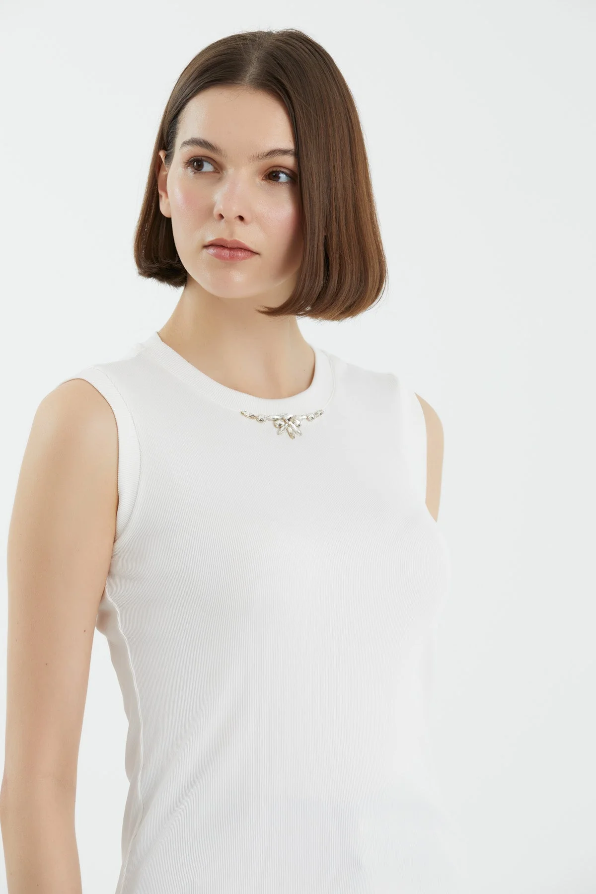 Ecru Embroidered Tank Top - Image 2