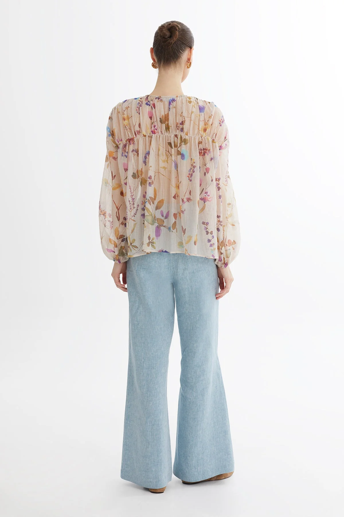 Ecru Gathered Embroidered Blouse - Image 4