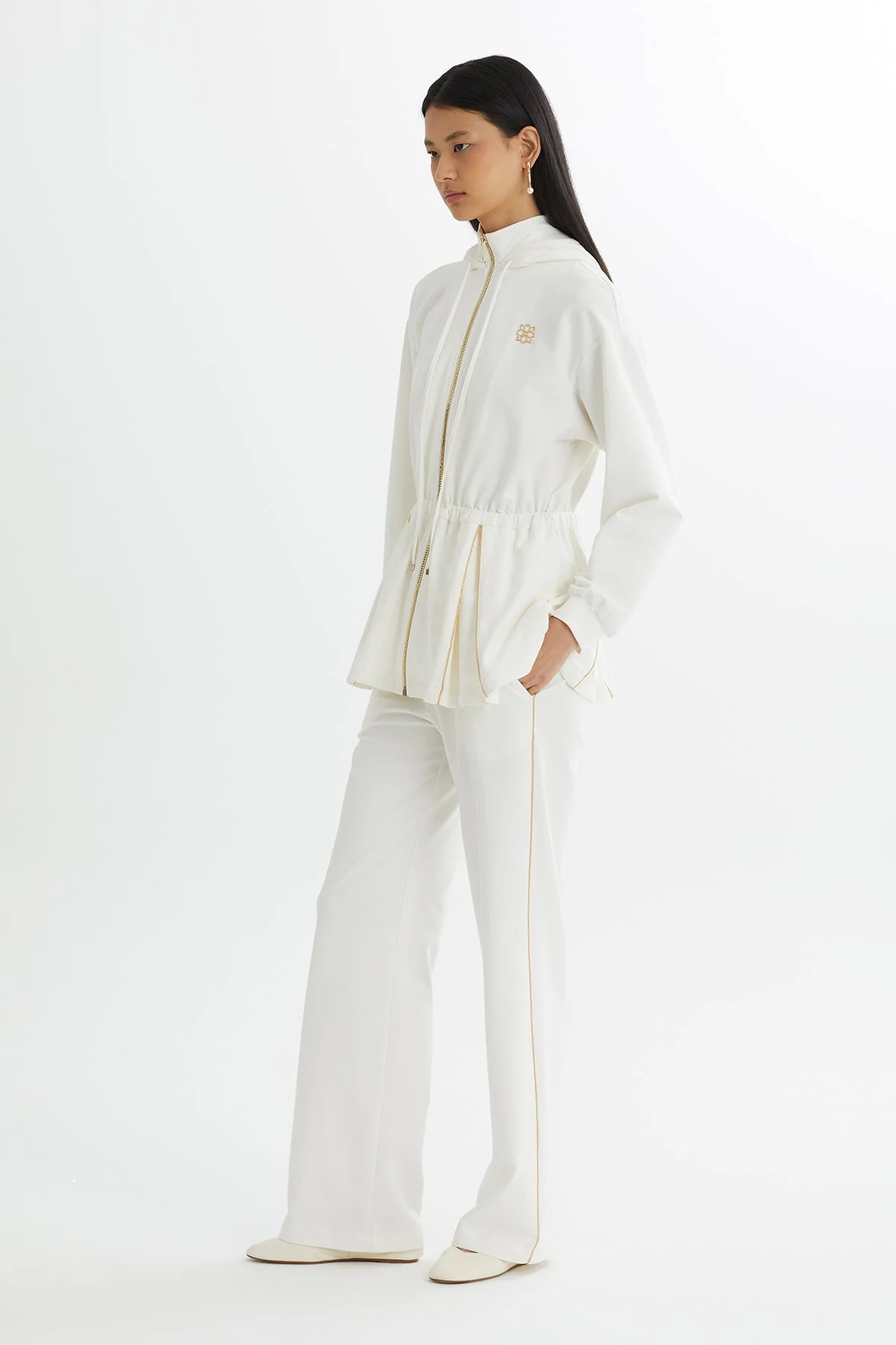 Ecru Hooded Drawstring Waist Sweat Set - Image 3