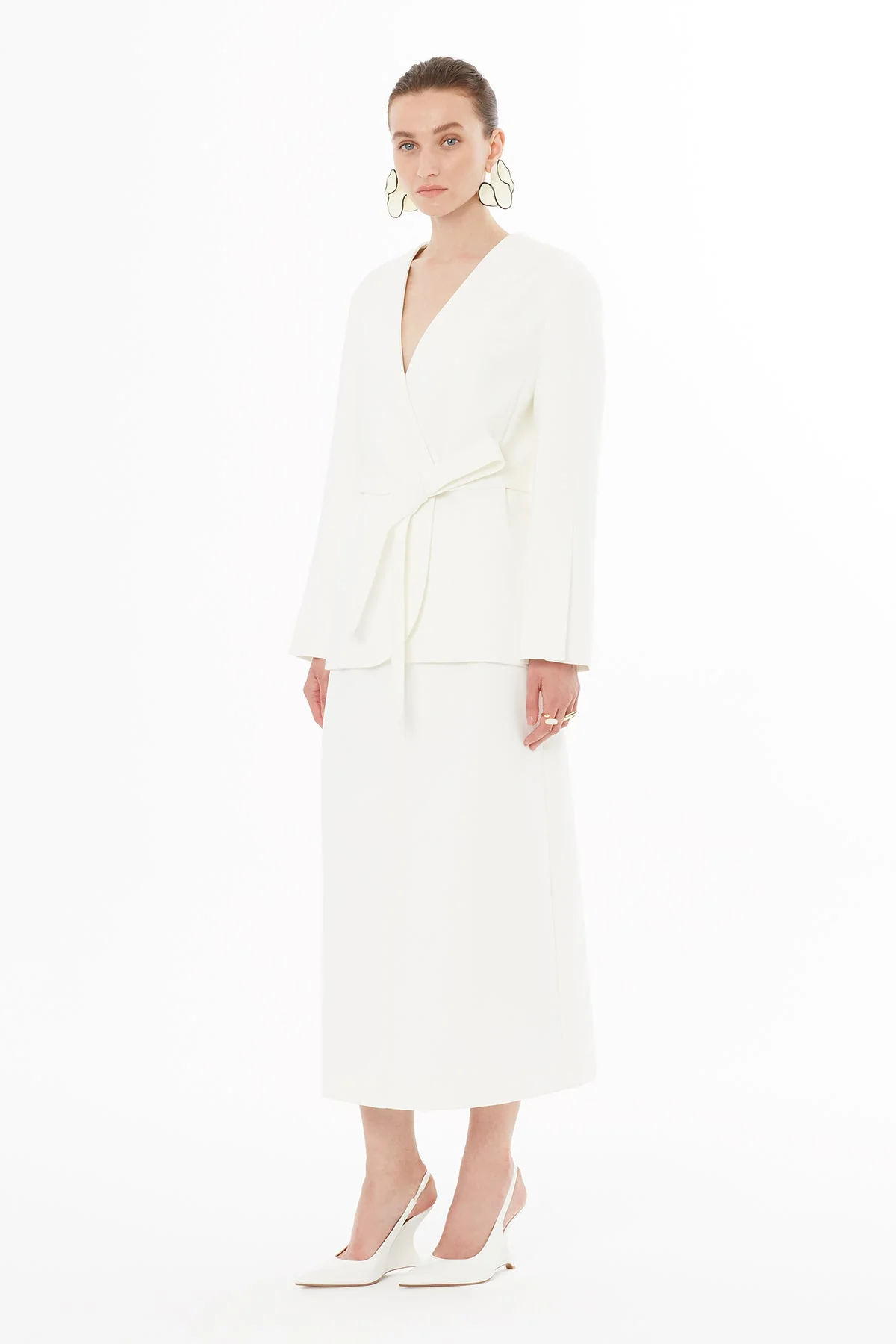 Ecru Jacket with Tie-Waist Detail