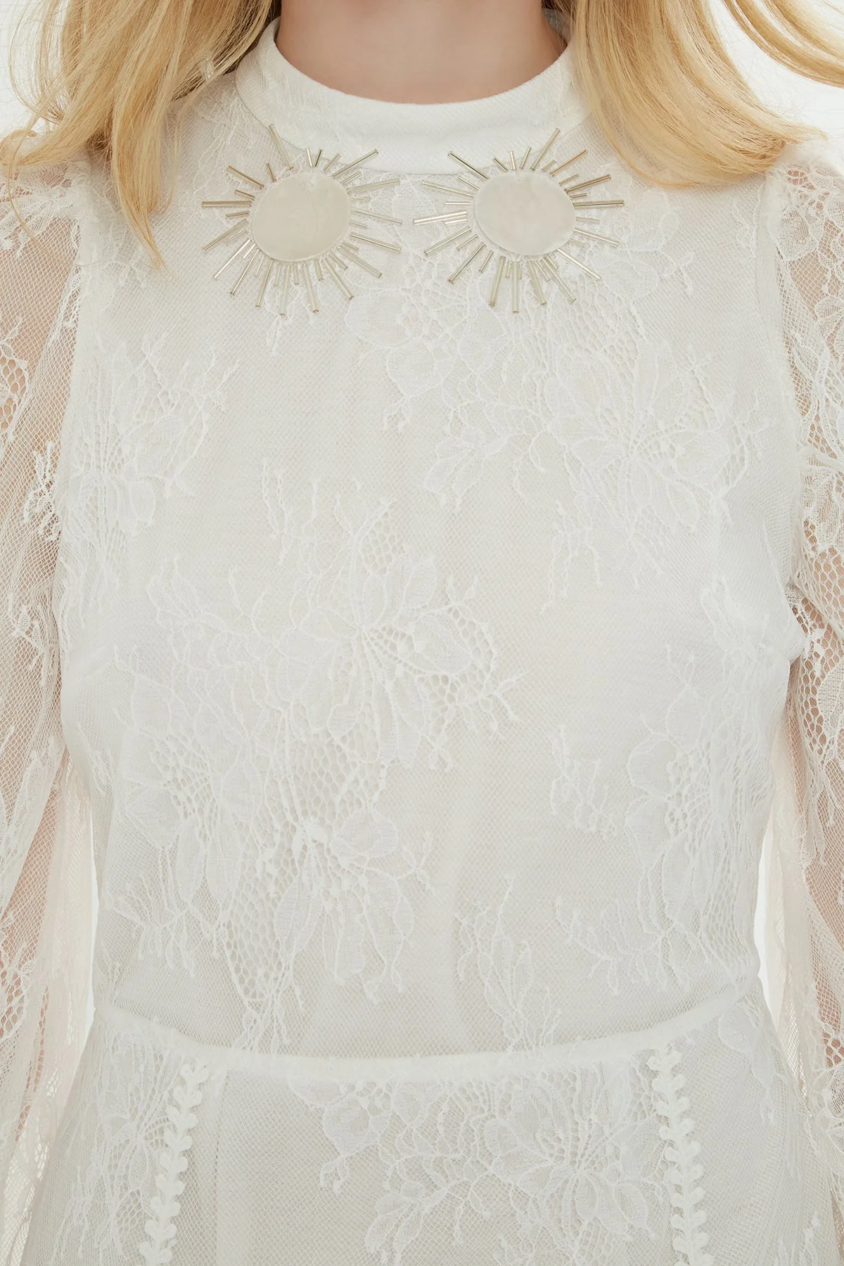 Ecru Lace-Detail Mini Dress - Image 2