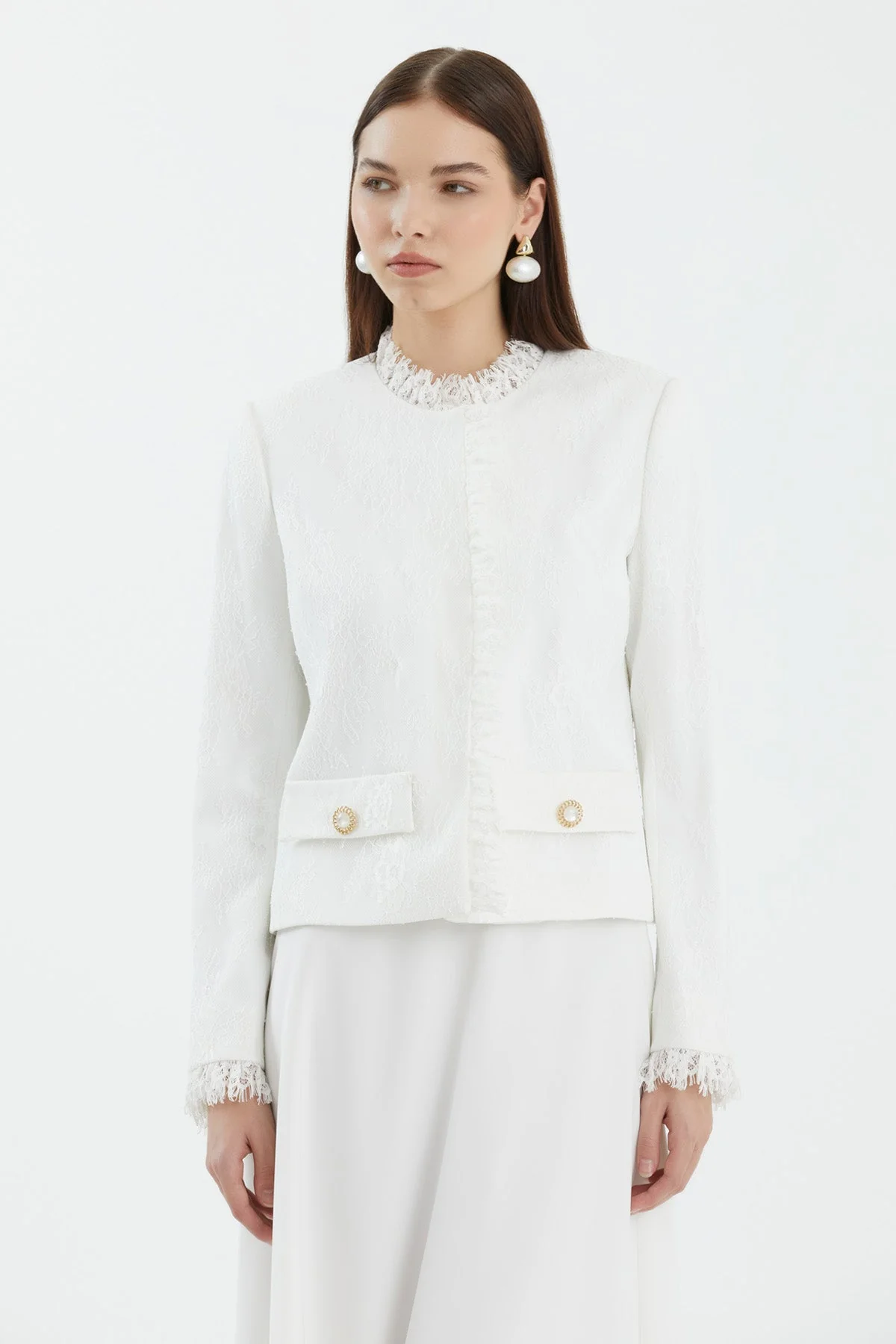 Ecru Lace Flared Skirt Set - Image 2