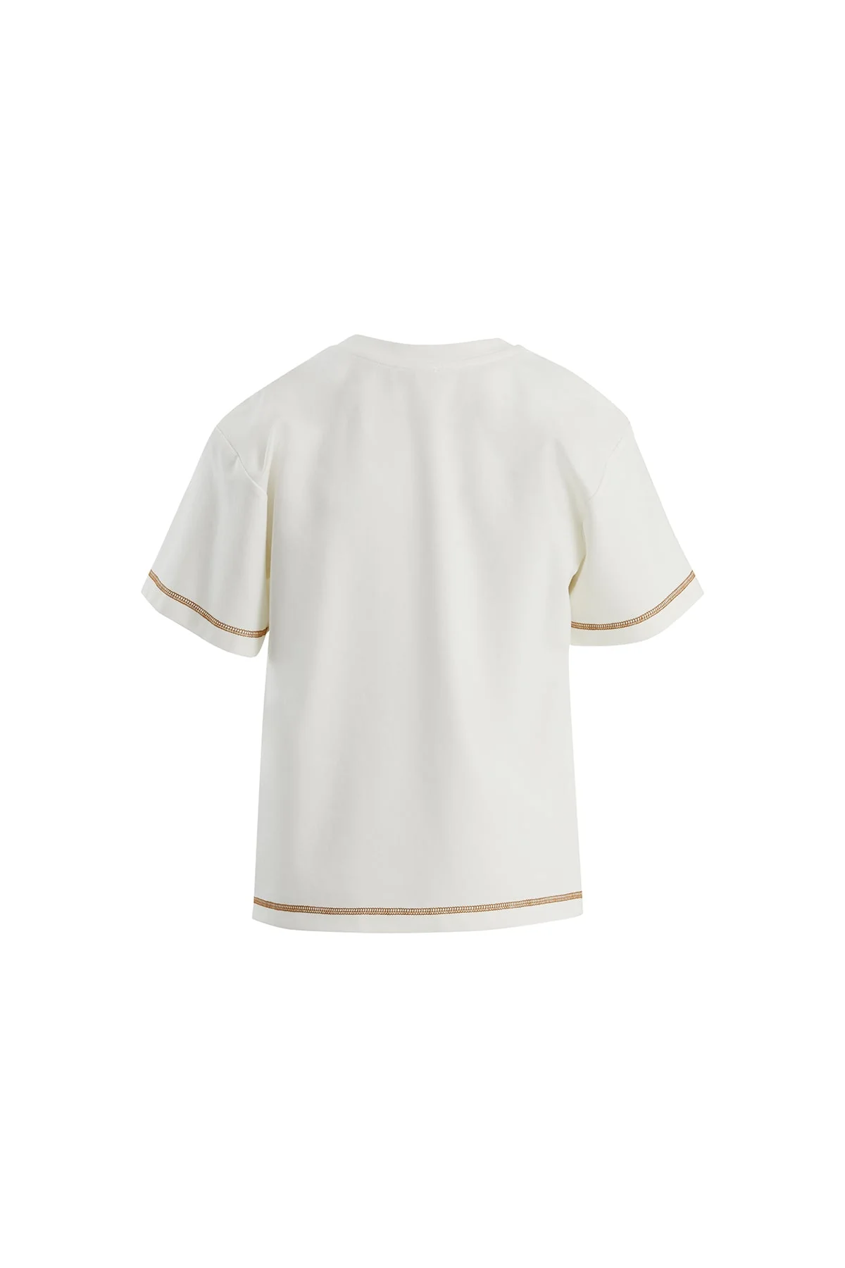 Ecru Logo Label Detailed Topstitched T-Shirt - Image 3