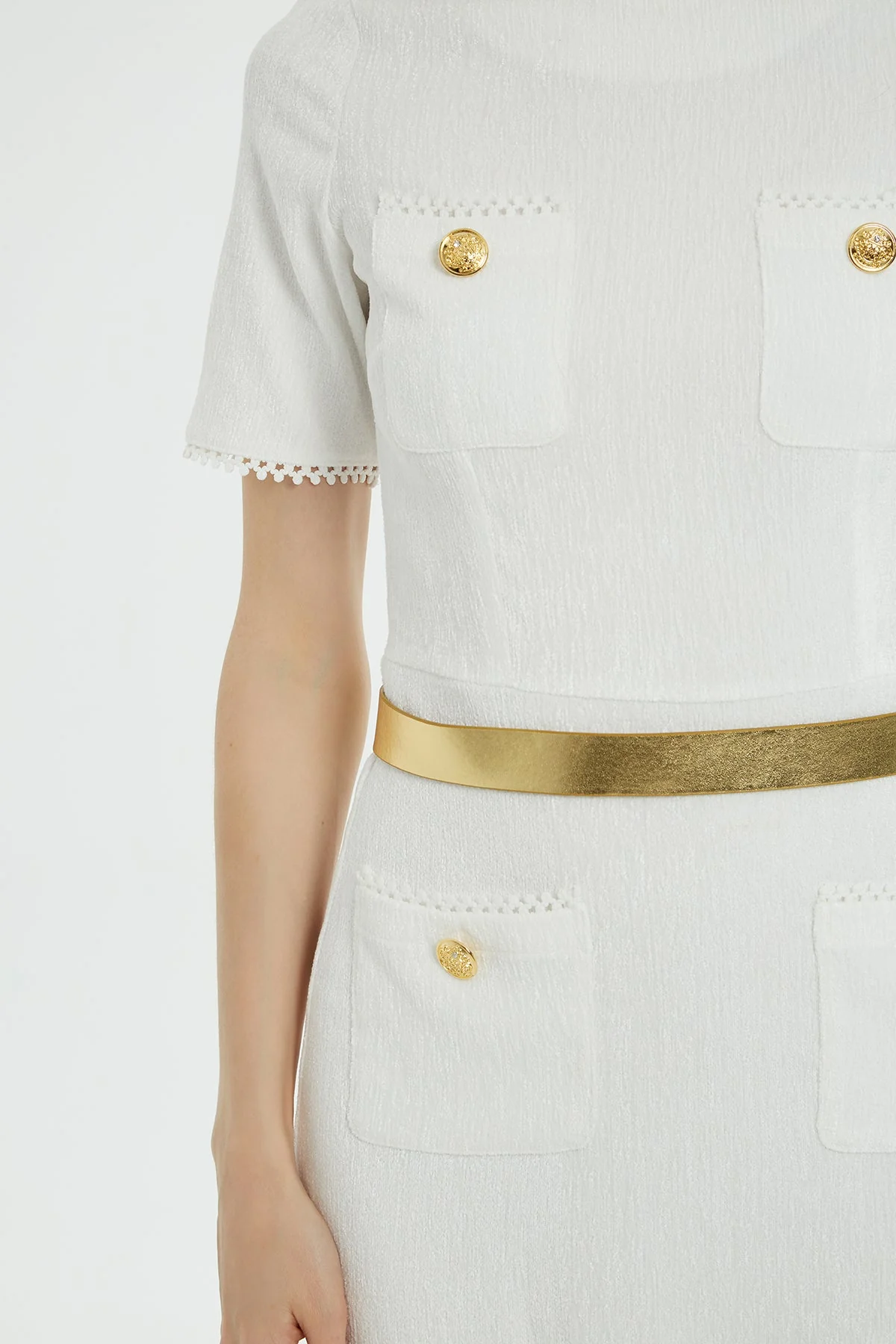 Ecru Maxi Dress with Gold Belt - Image 3
