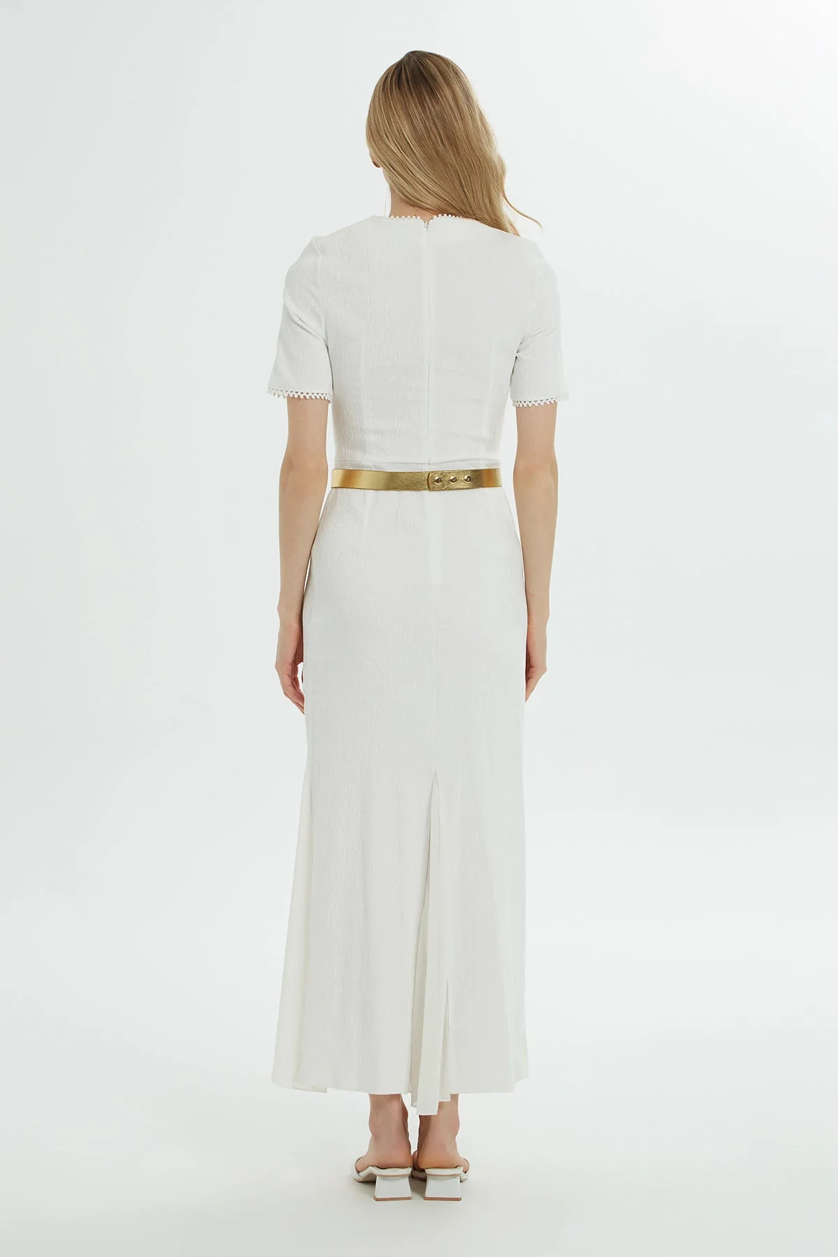 Ecru Maxi Dress with Gold Belt - Image 4