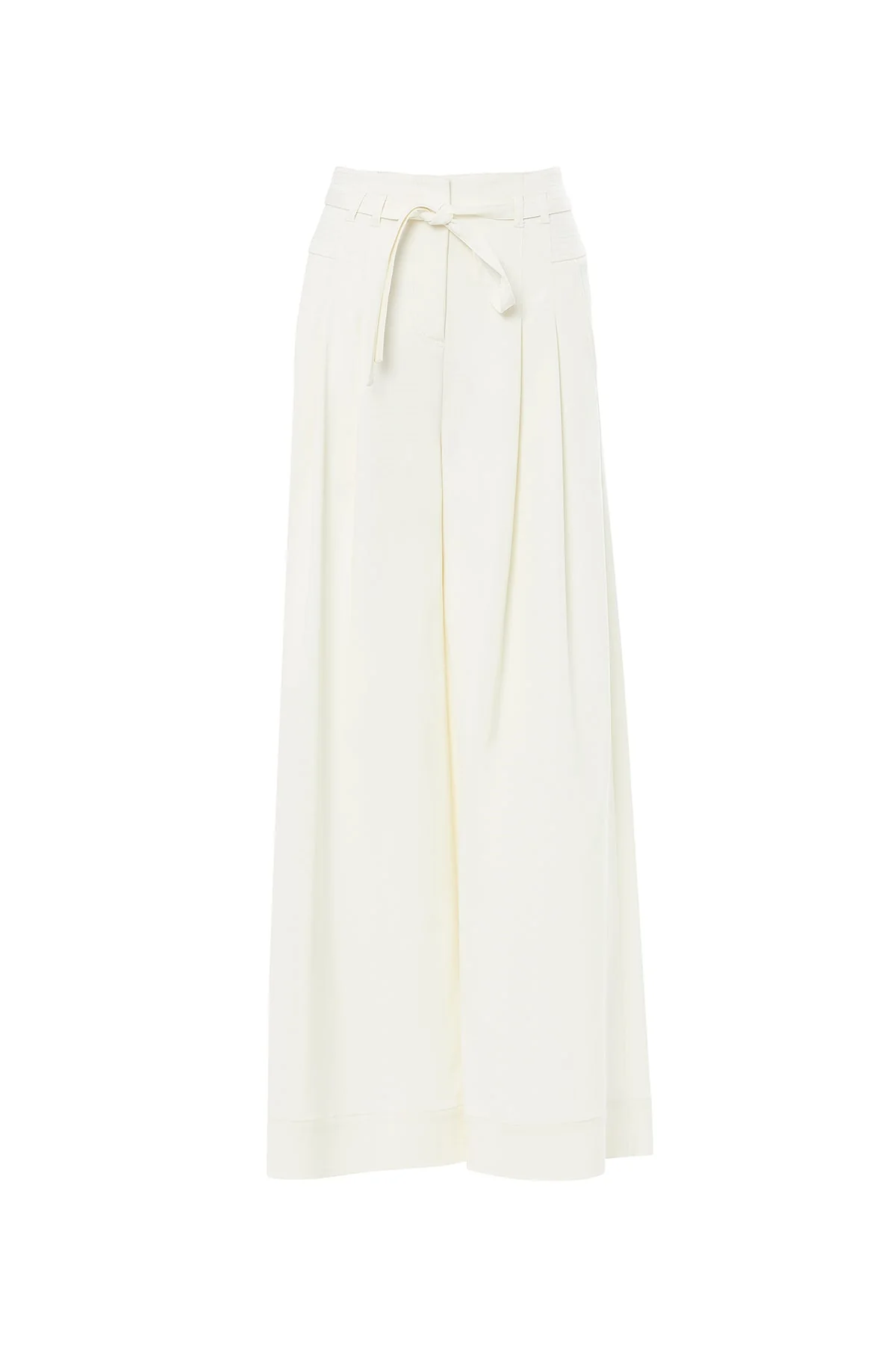 Ecru Palazzo Pants with Tie Detail