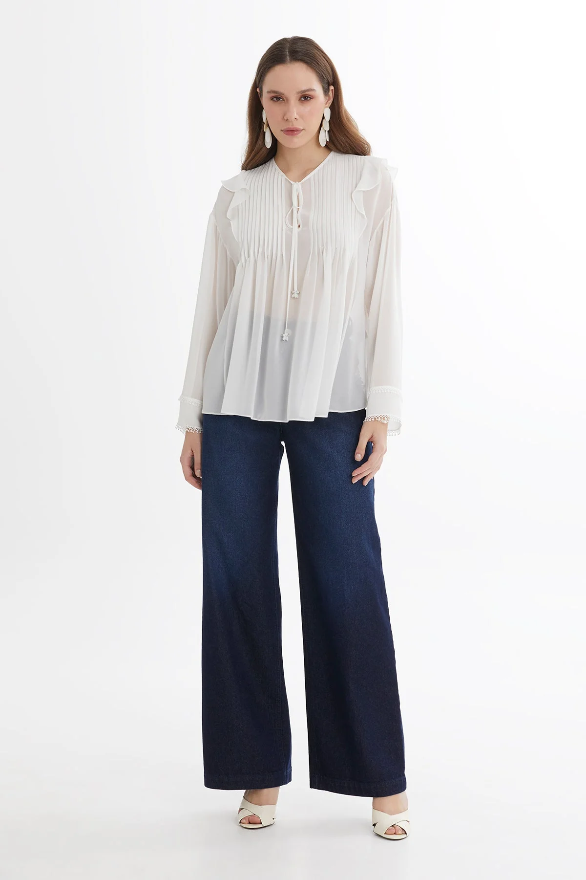 Ecru Pintuck Detail Sheer Blouse - Image 4