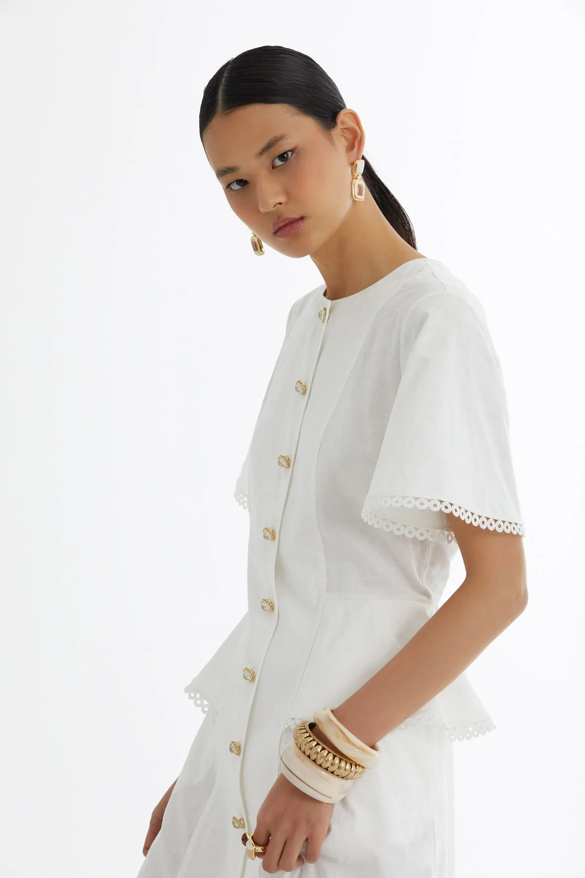 Ecru Piped Detail Patterned Dress - Image 2