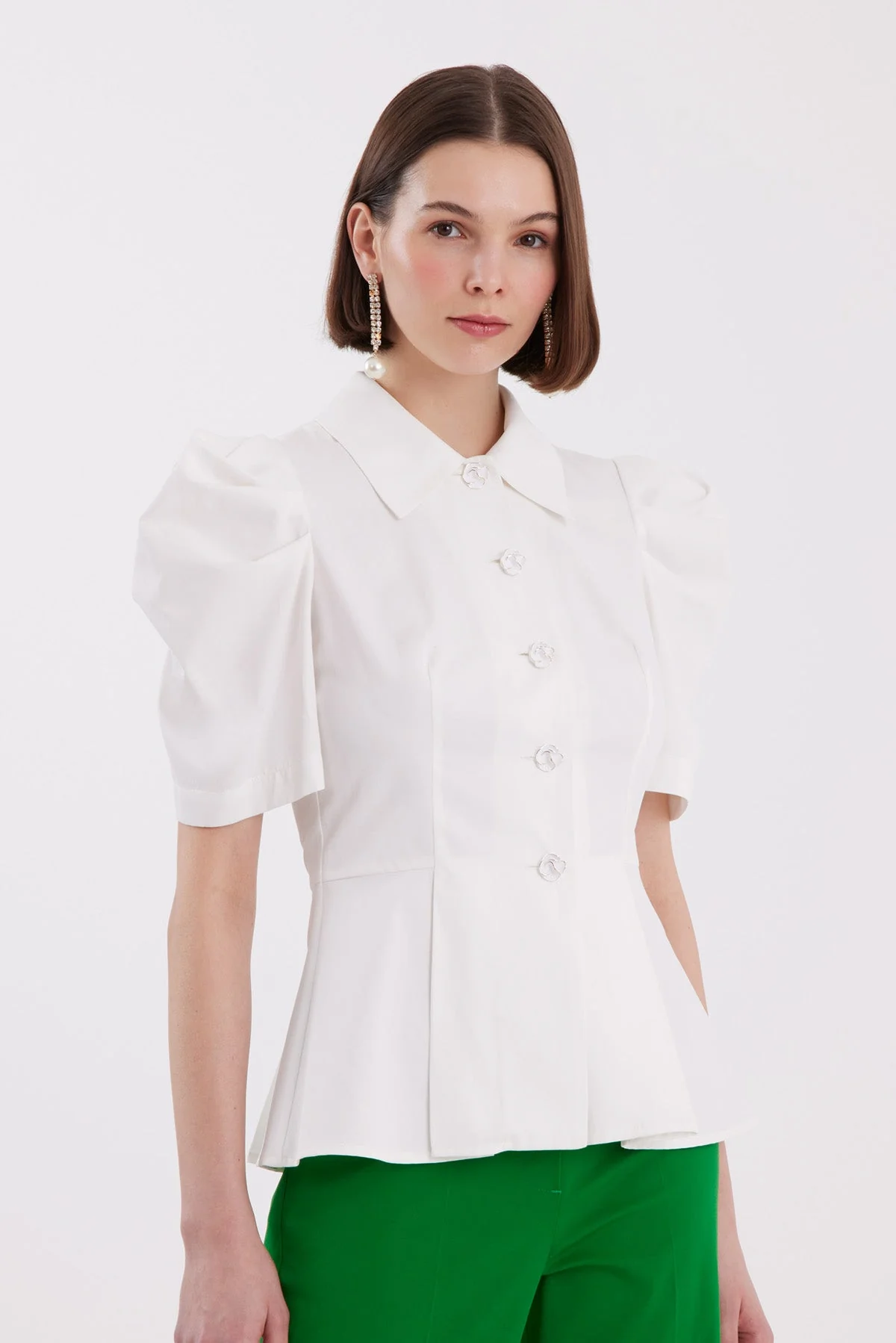Ecru Pleated-Sleeve Shirt - Image 2