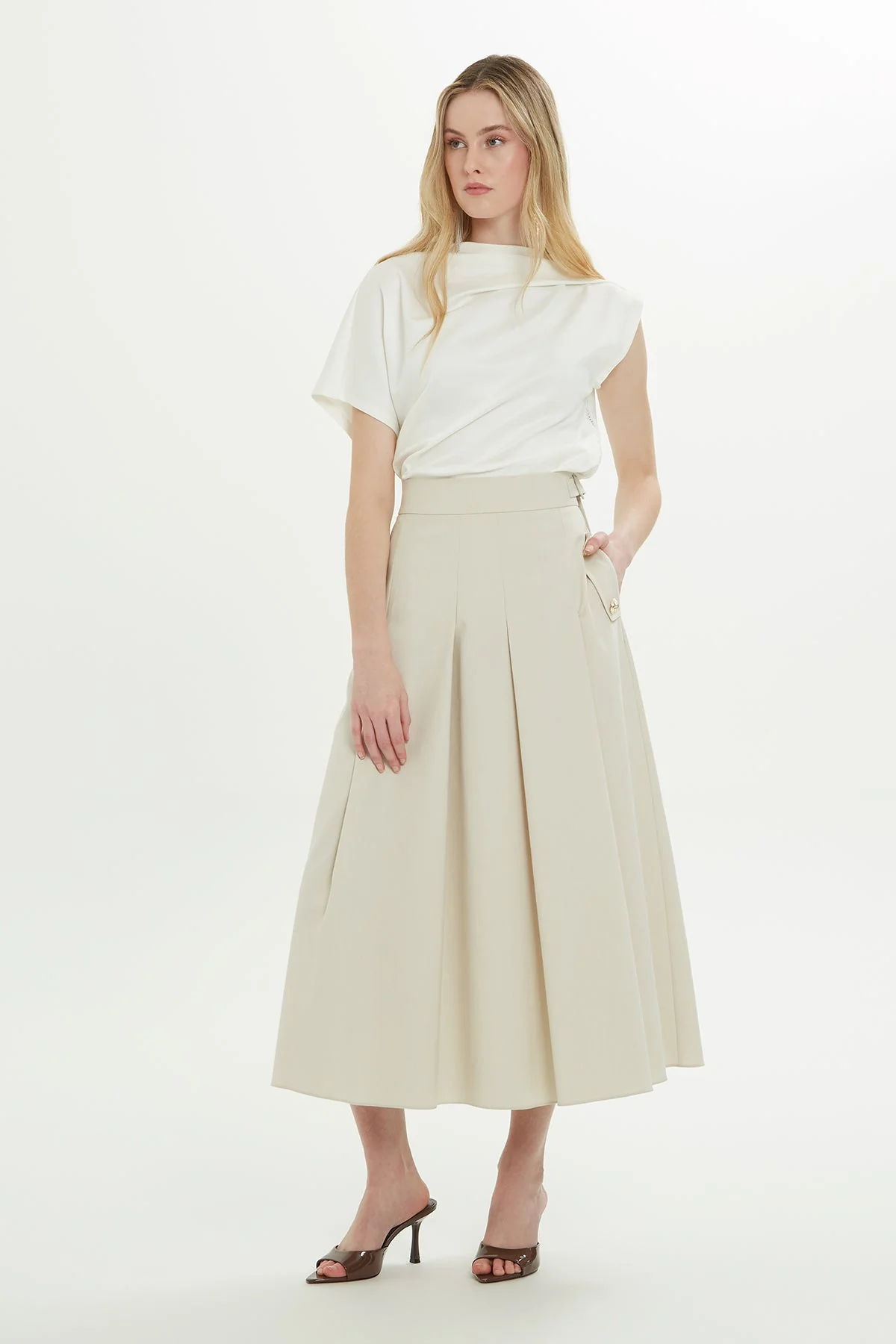 Ecru Sash-Detail Midi Skirt - Image 3