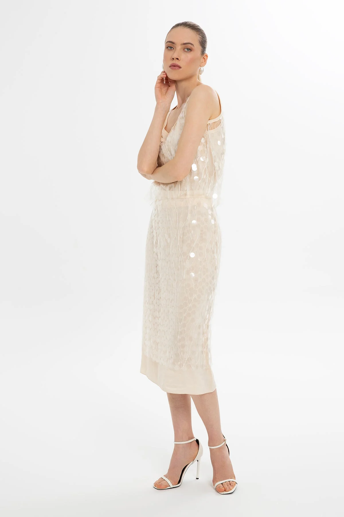 Ecru Sequin-Detail Midi Skirt - Image 2