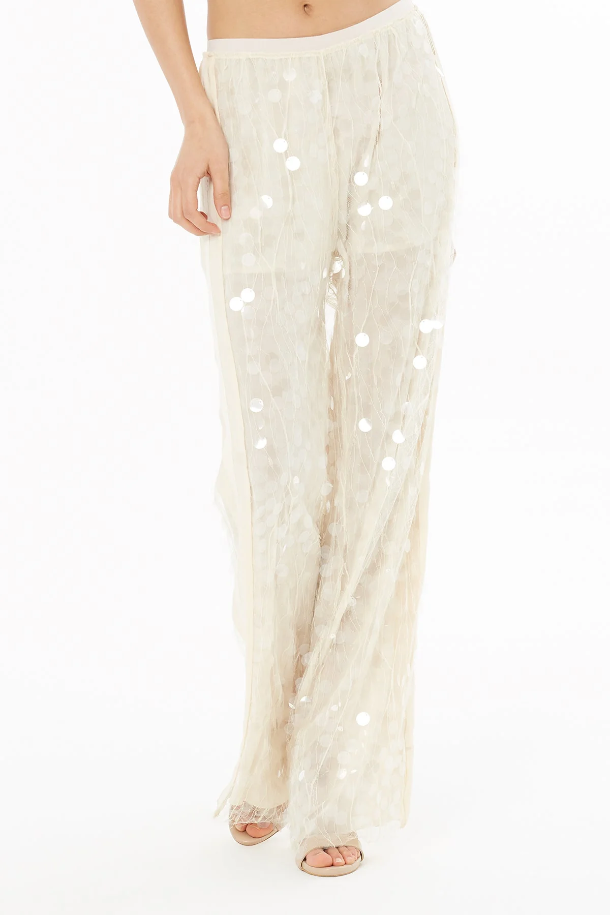 Ecru Sequin-Embellished Trousers - Image 5