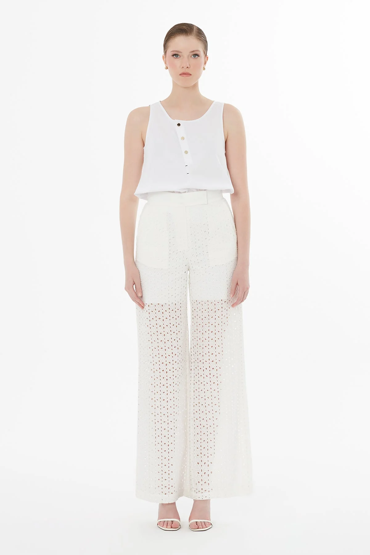 Ecru Sheer Detail Trousers