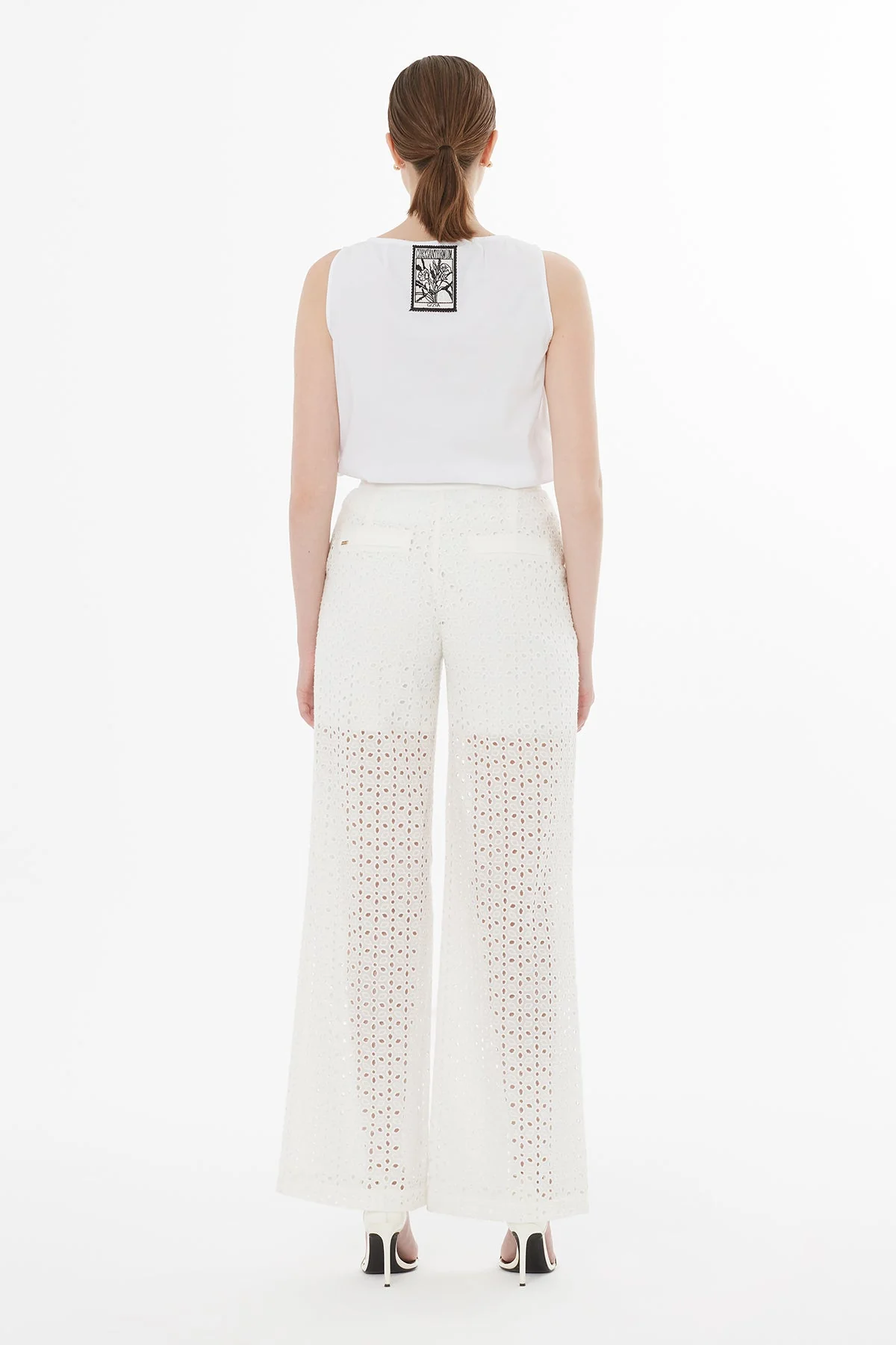 Ecru Sheer Detail Trousers - Image 4