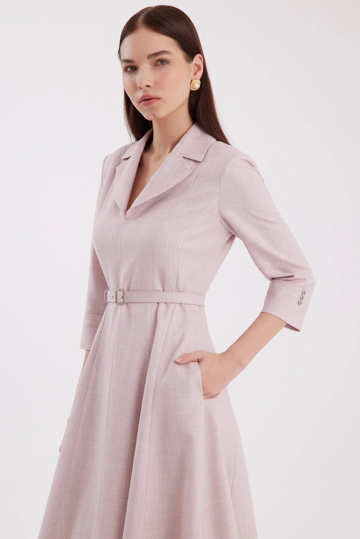 Ecru Shimmer Woven Fabric Dress - Image 2