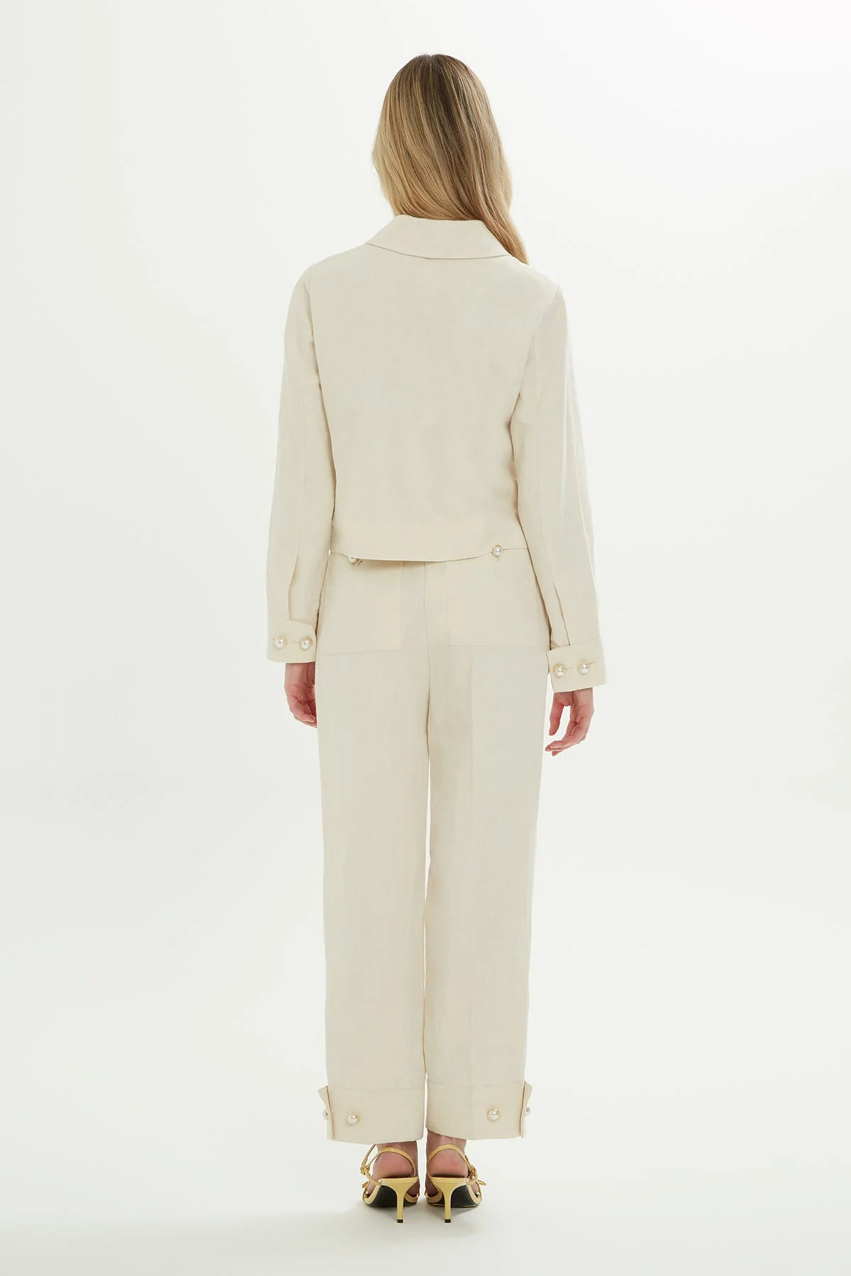 Ecru Shirt-Collar Tailored Jacket - Image 4