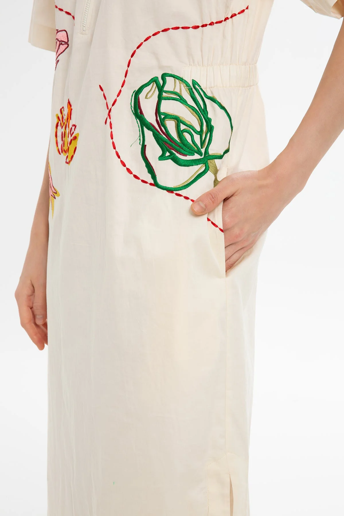 Ecru Short-Sleeve Embroidered Dress - Image 3