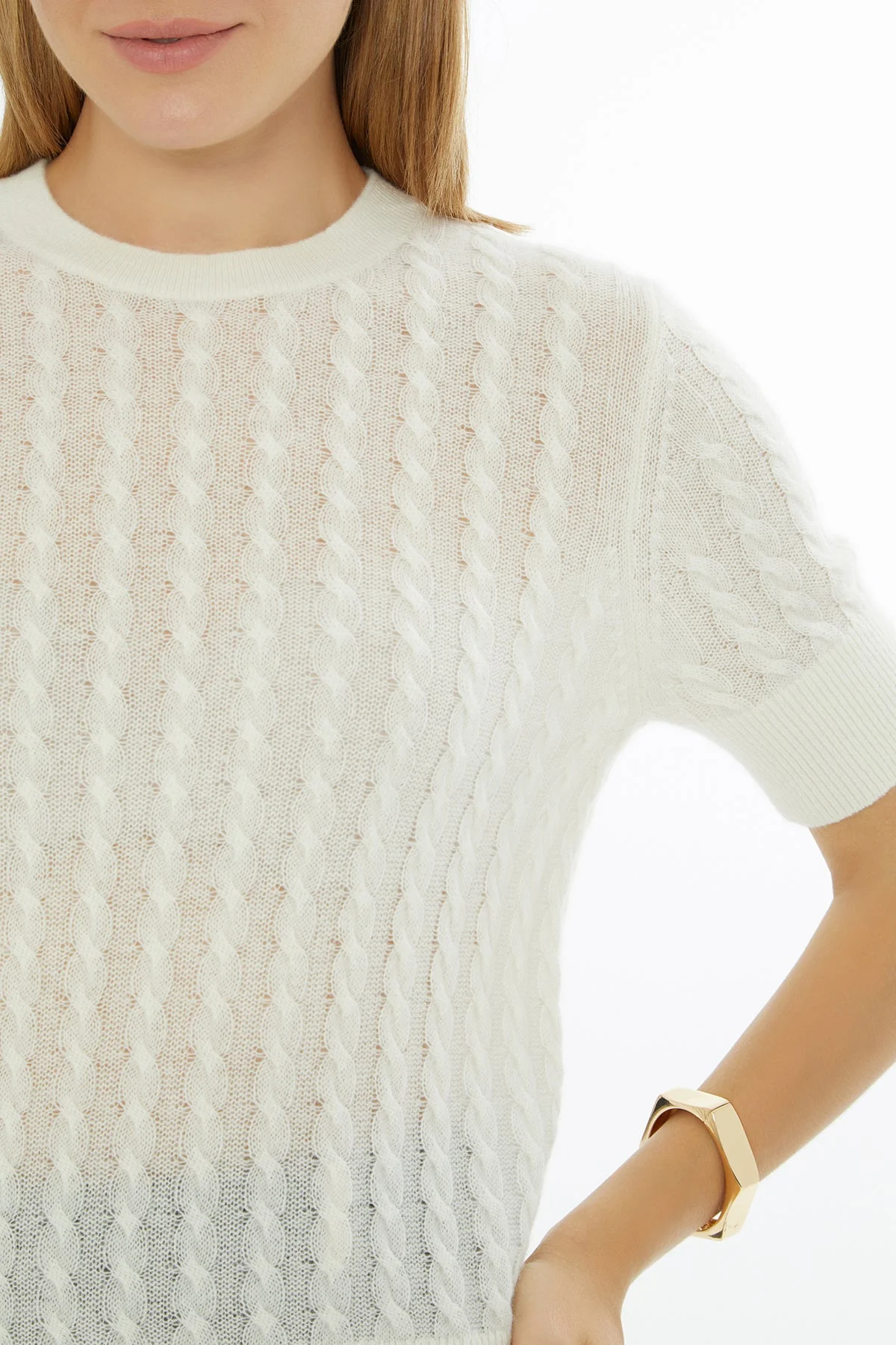 Ecru Short-Sleeve Round-Neck Sweater - Image 2