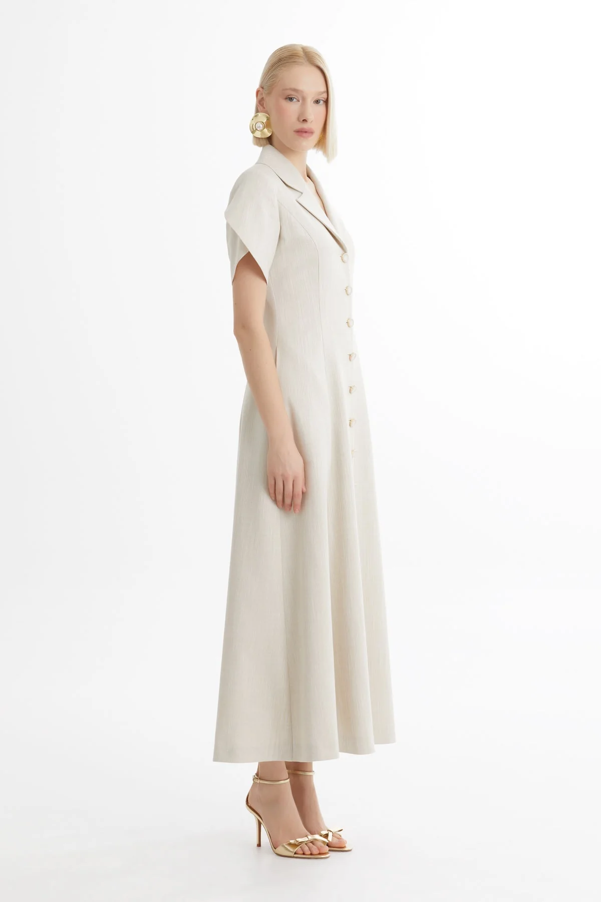 Ecru Short-Sleeve Ruffle Midi Dress - Image 3