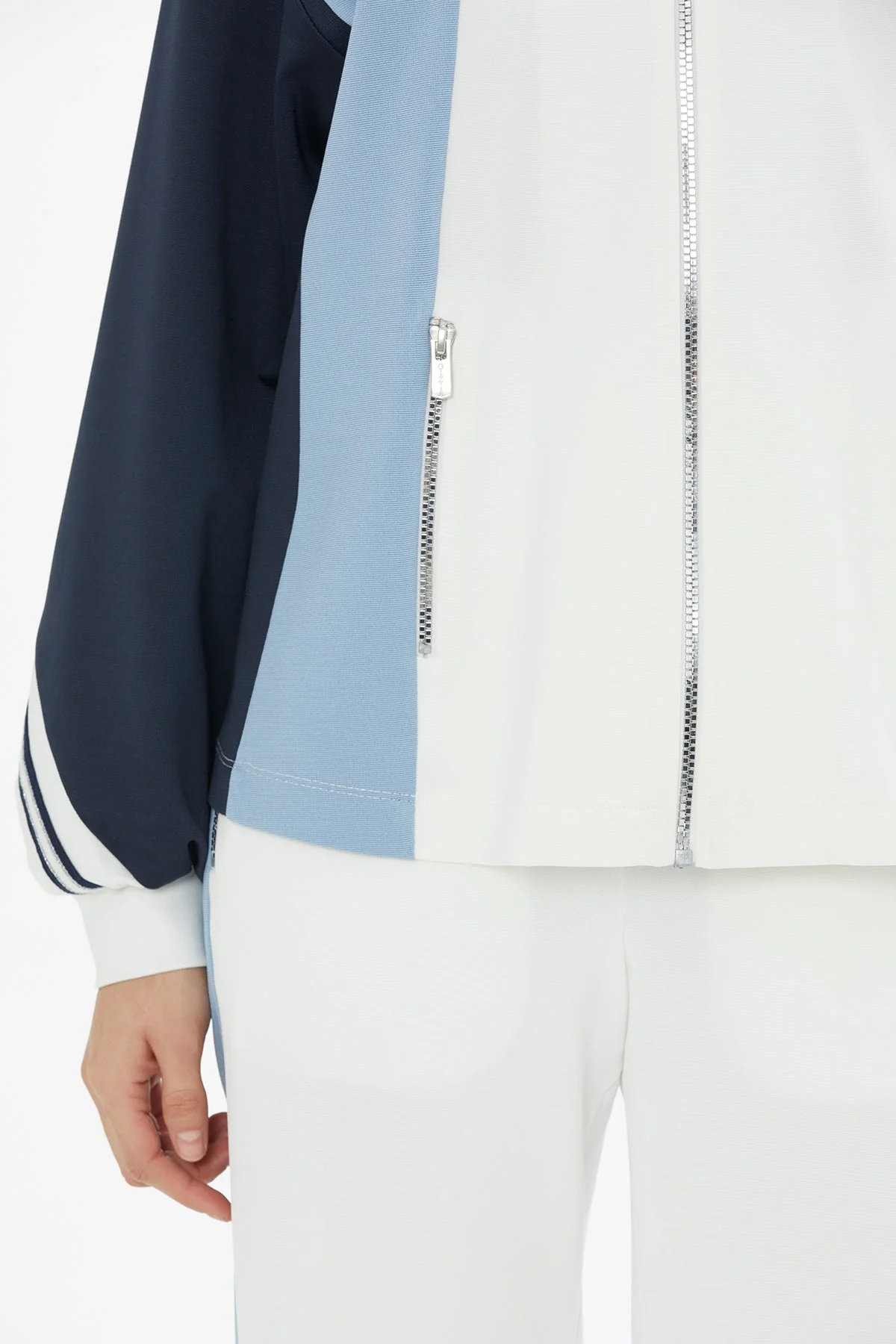 Ecru Stripe Knit Trim Sweatshirt - Image 3