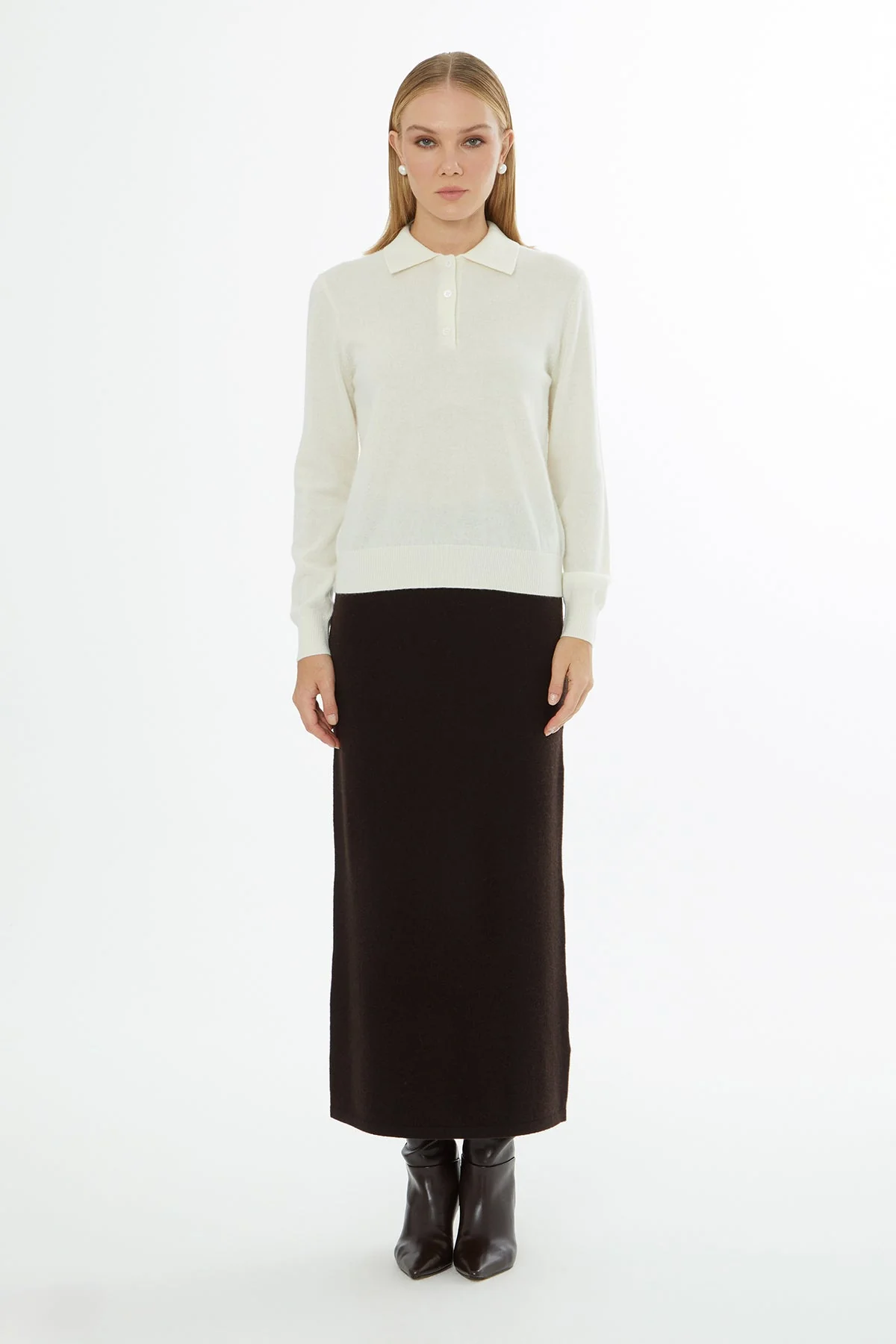Ecru Sweater with Shirt Collar