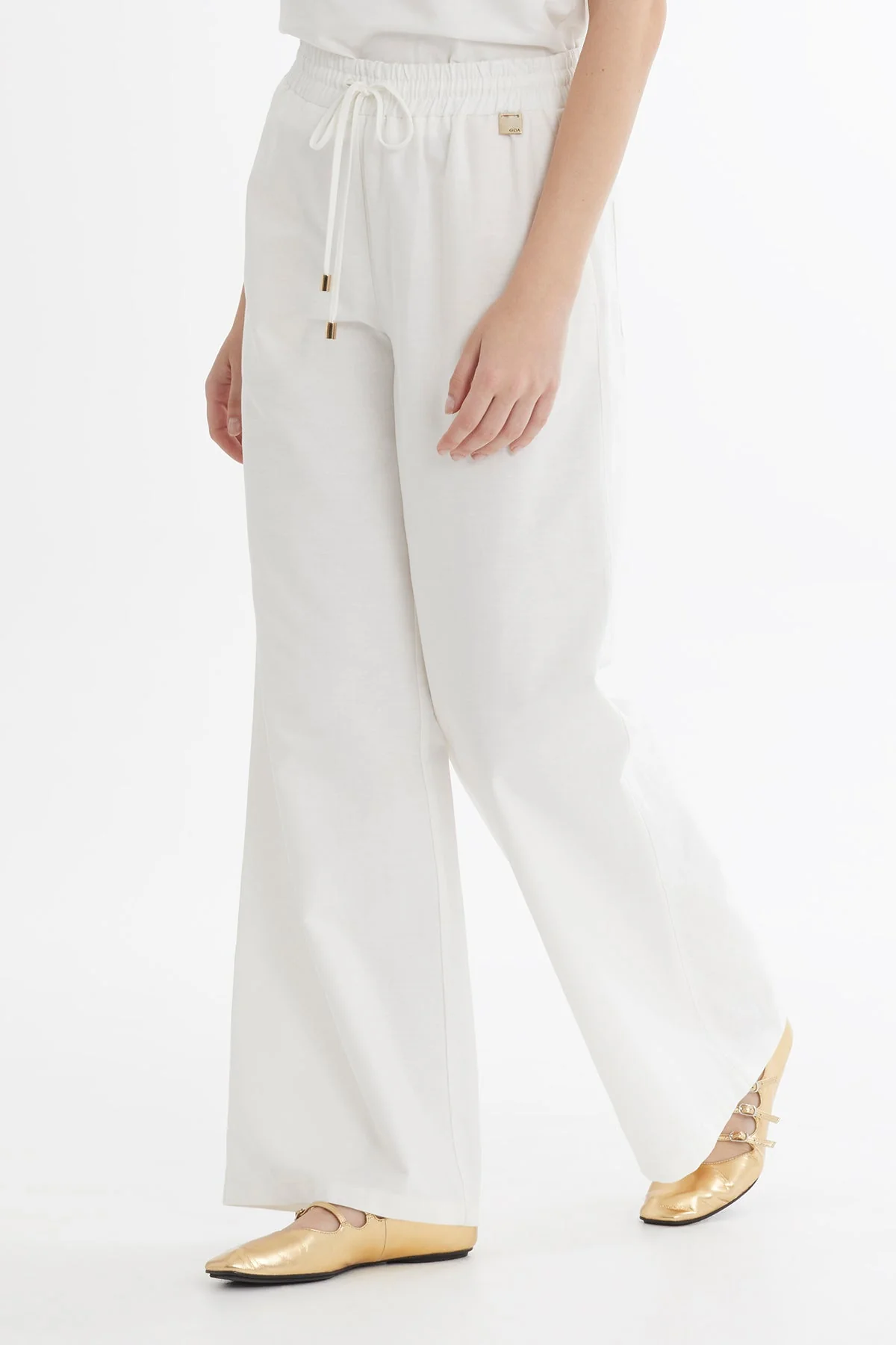 Ecru Tie Detail Wide-Leg Trousers - Image 2