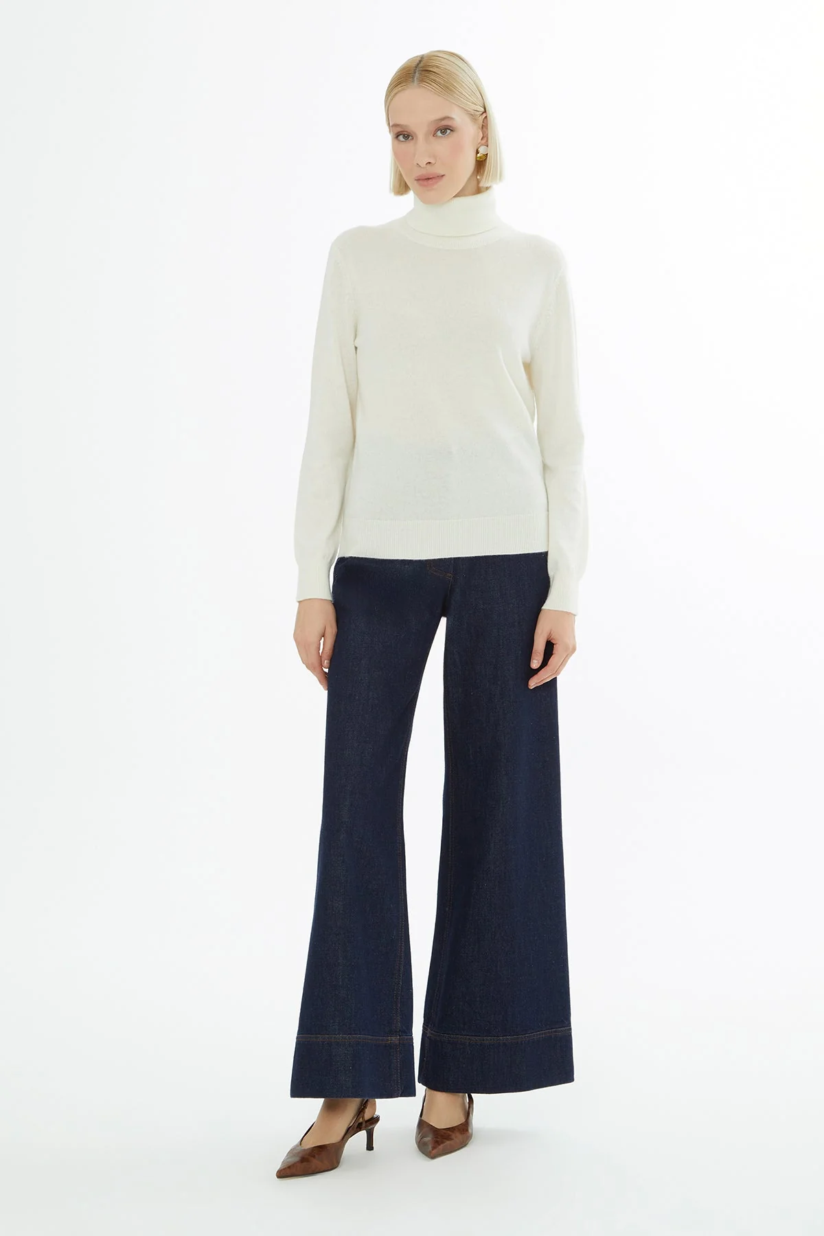 Ecru Turtleneck Knit Blouse