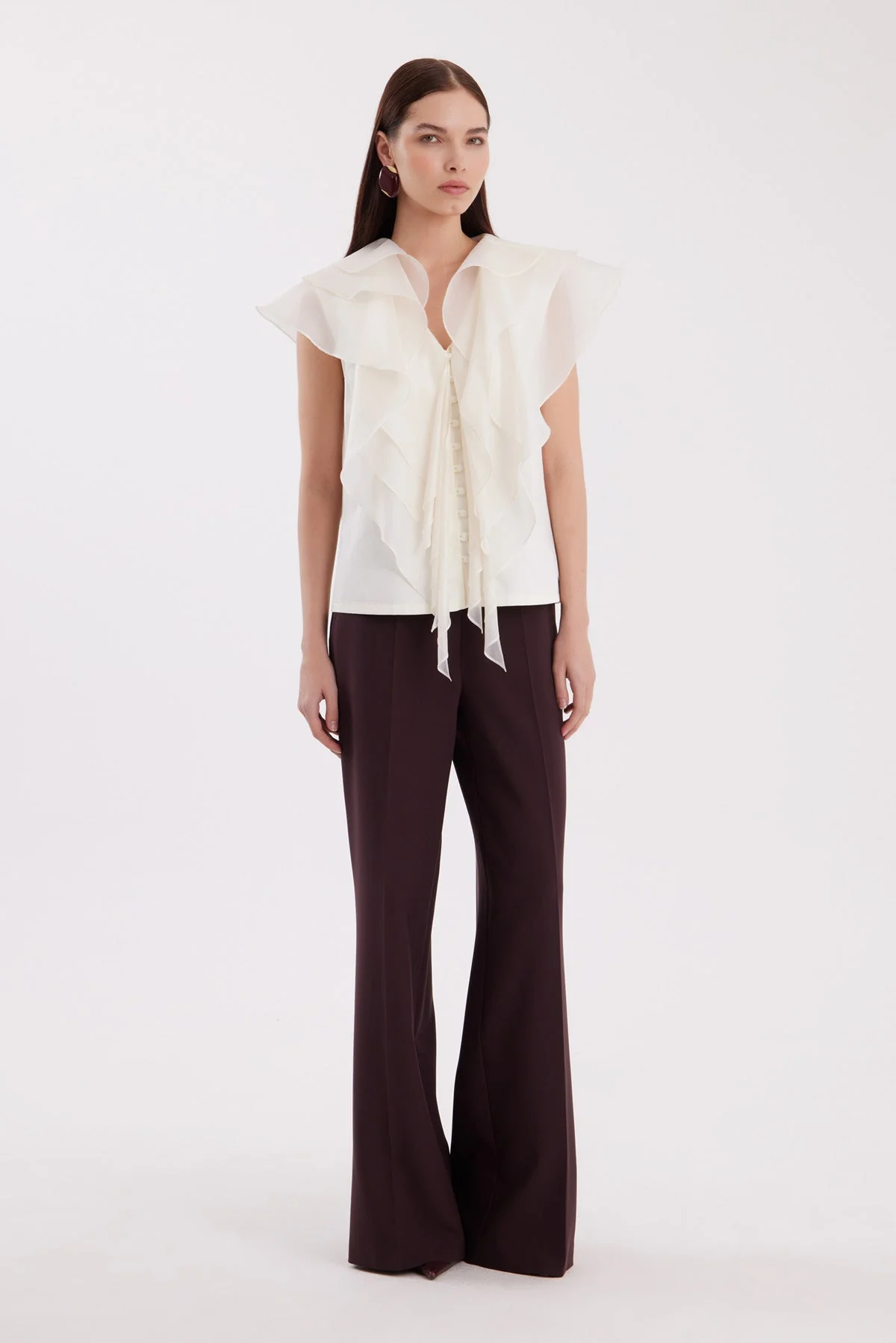 Ecru V-Neck Chiffon Blouse