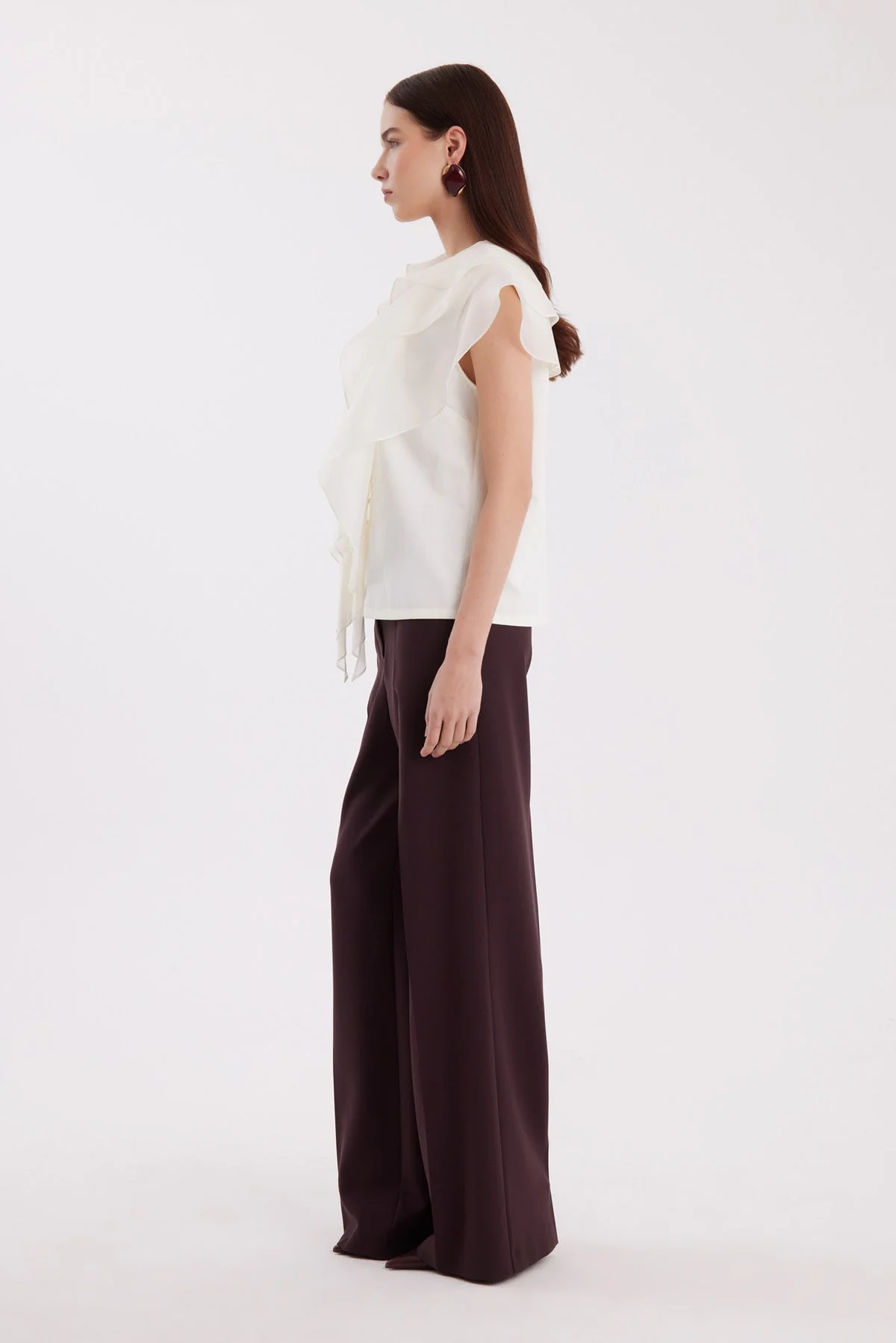 Ecru V-Neck Chiffon Blouse - Image 3