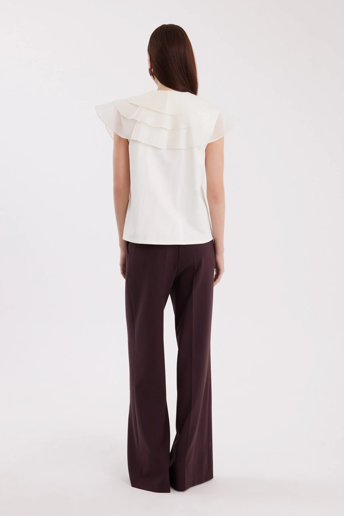 Ecru V-Neck Chiffon Blouse - Image 4