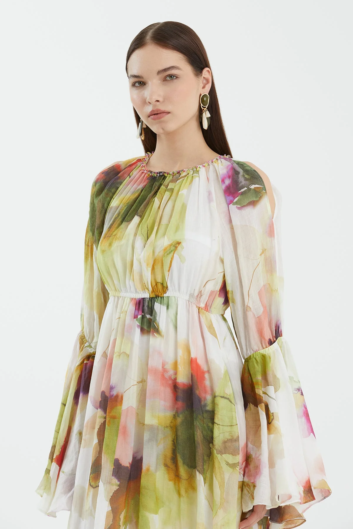 Embroidered Collar Printed Dress - Image 2