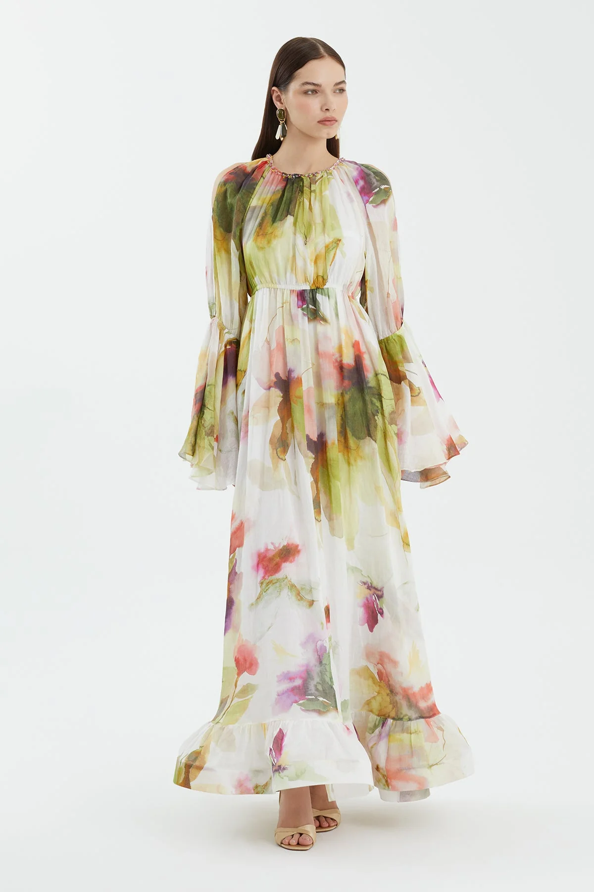 Embroidered Collar Printed Dress - Image 3