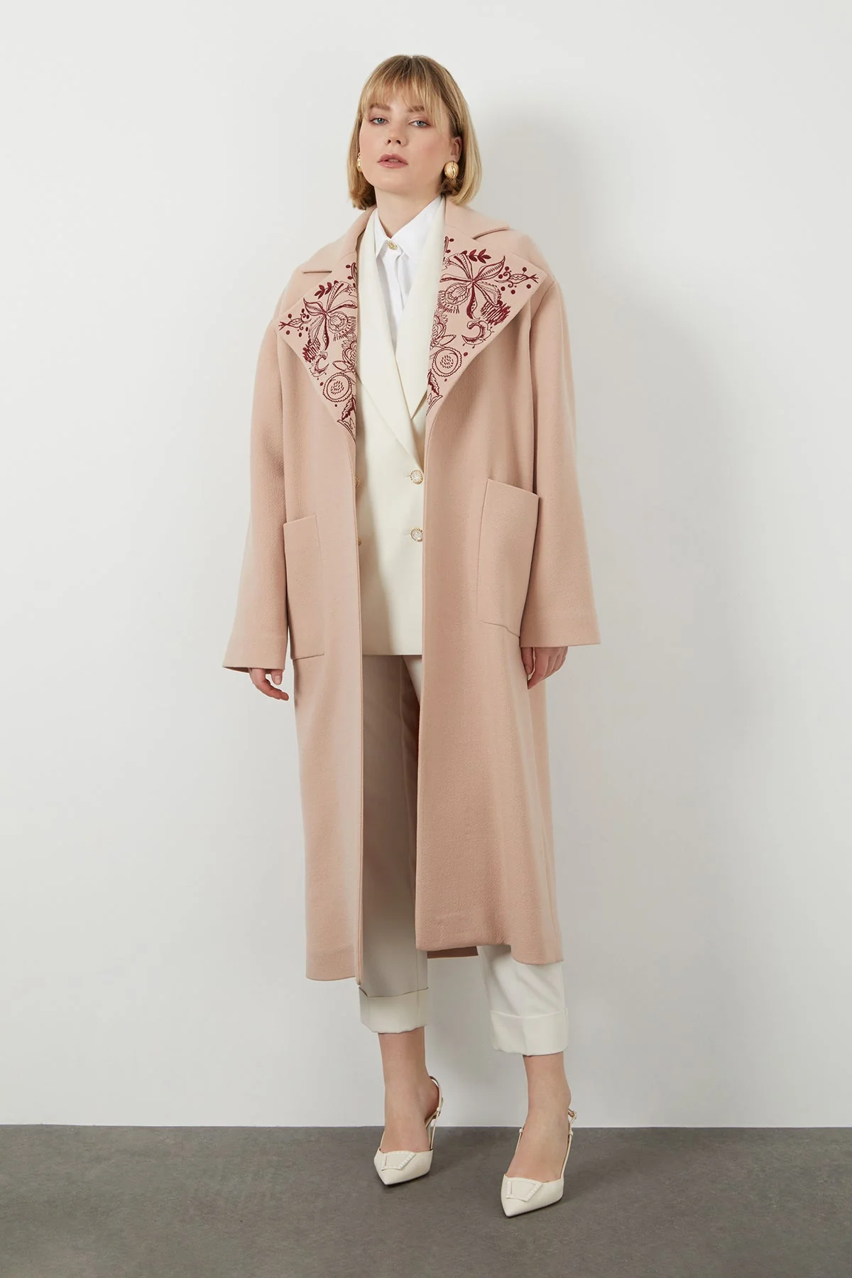 Embroidered Midi Wool Coat - Image 3