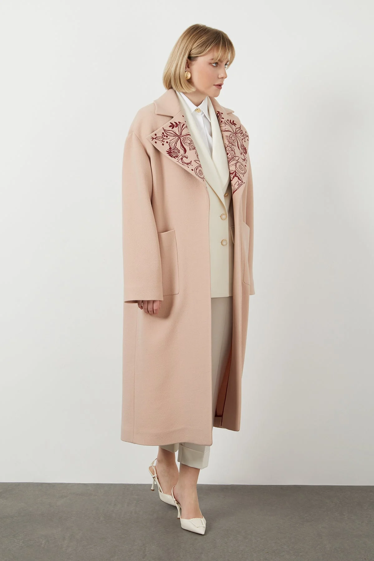 Embroidered Midi Wool Coat - Image 4
