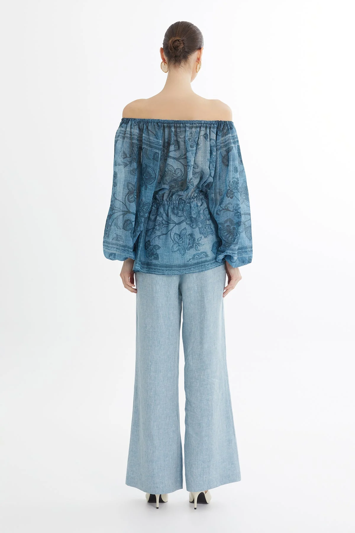 Gathered Embroidered Printed Blouse - Image 5