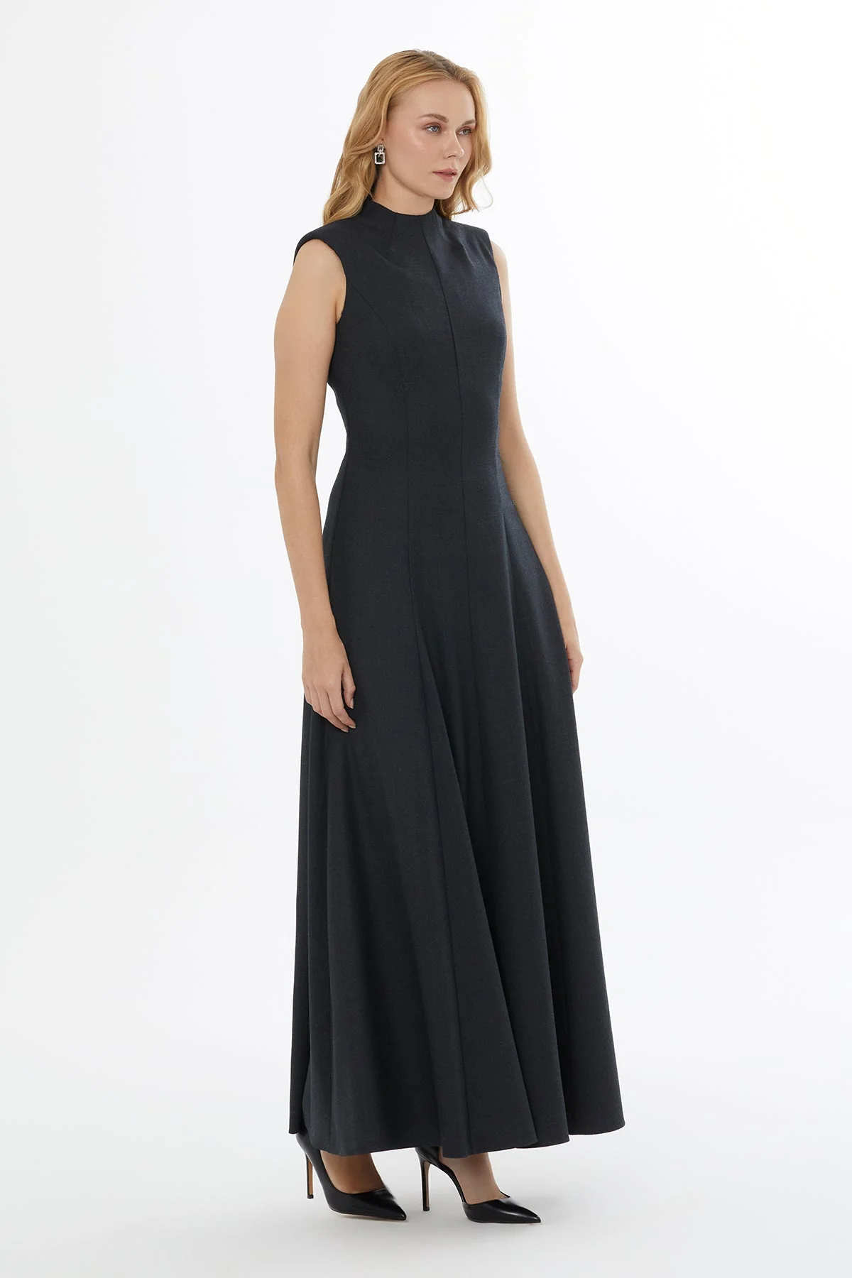 Gray Crew Neck Long Dress - Image 3