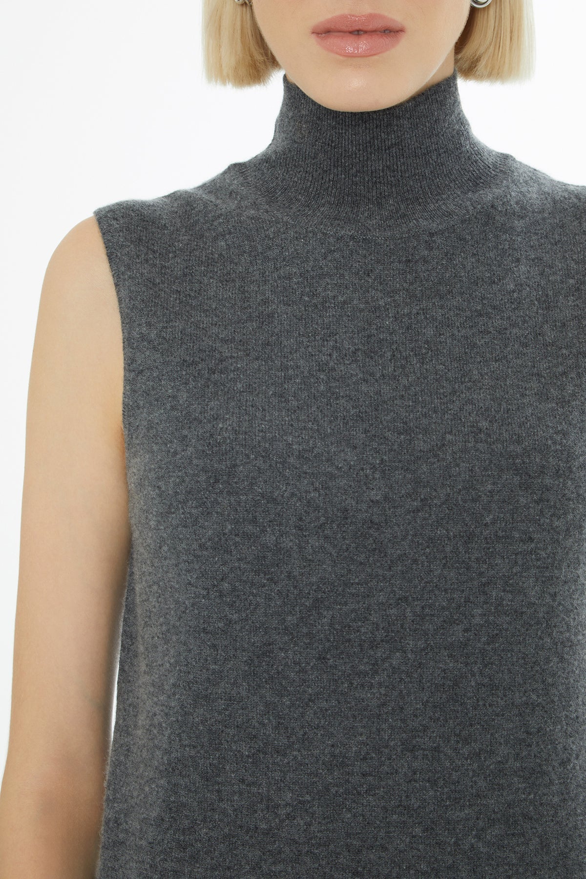 Gray Sleeveless Turtleneck Blouse - Image 2