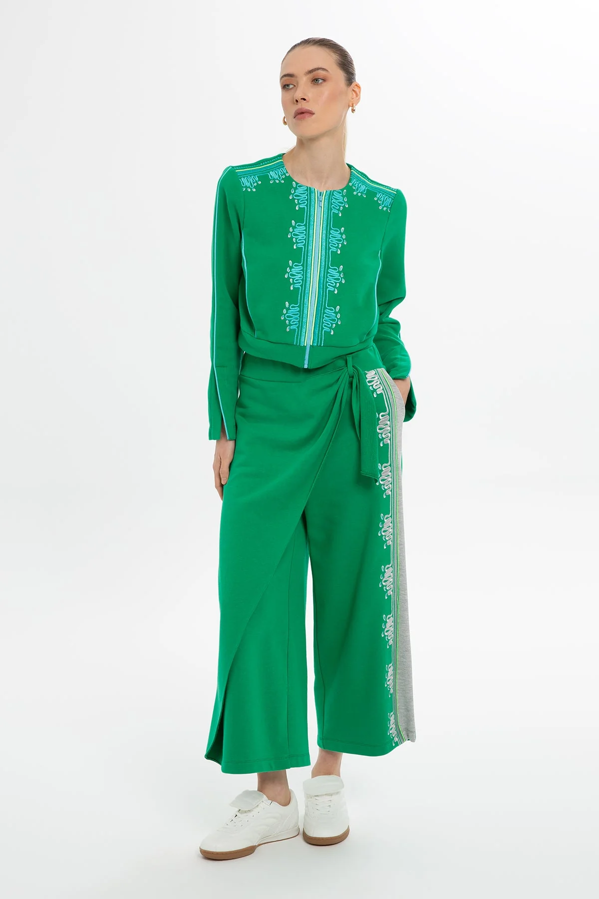 Green Asymmetric-Detail Sweatpants