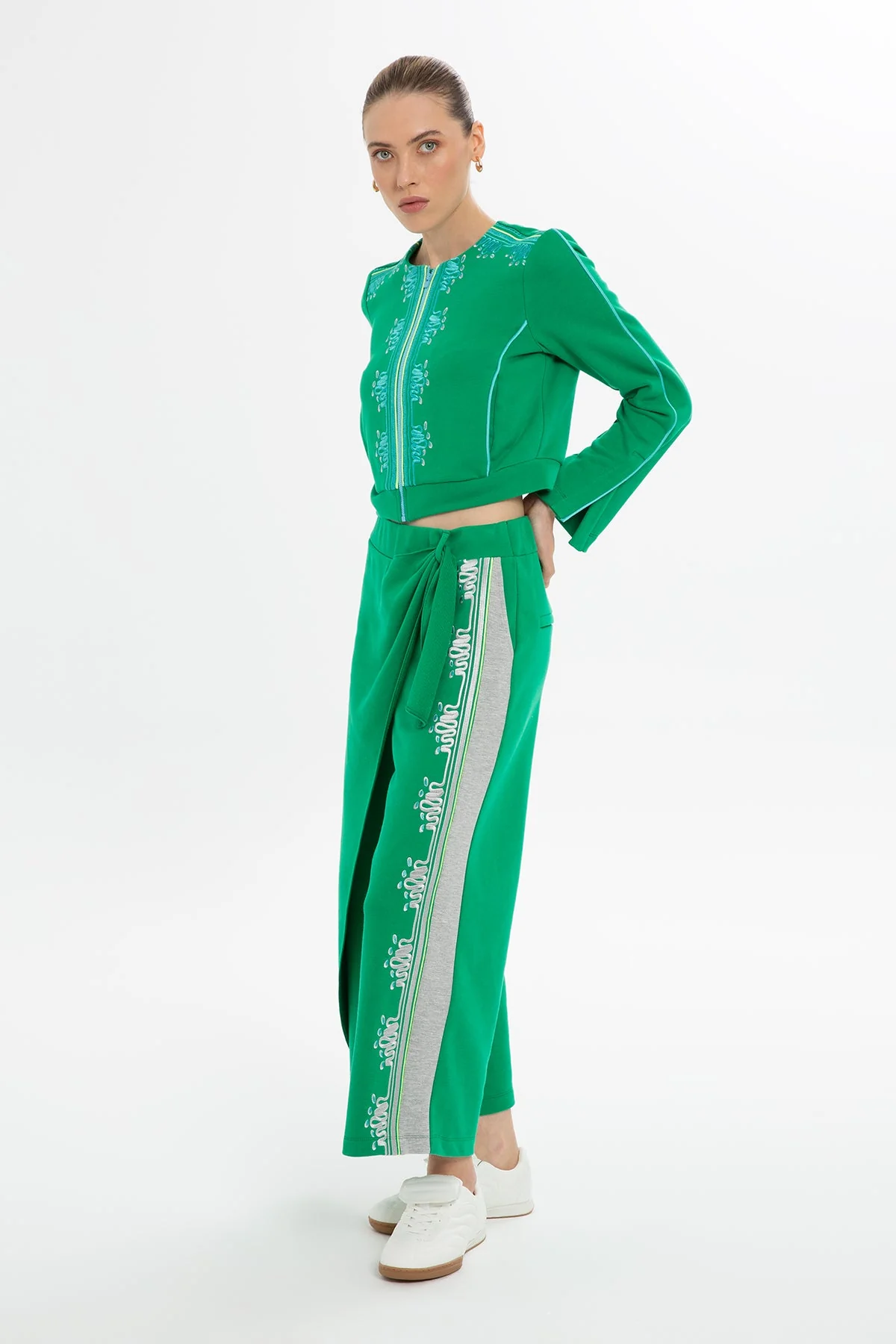 Green Asymmetric-Detail Sweatpants - Image 2