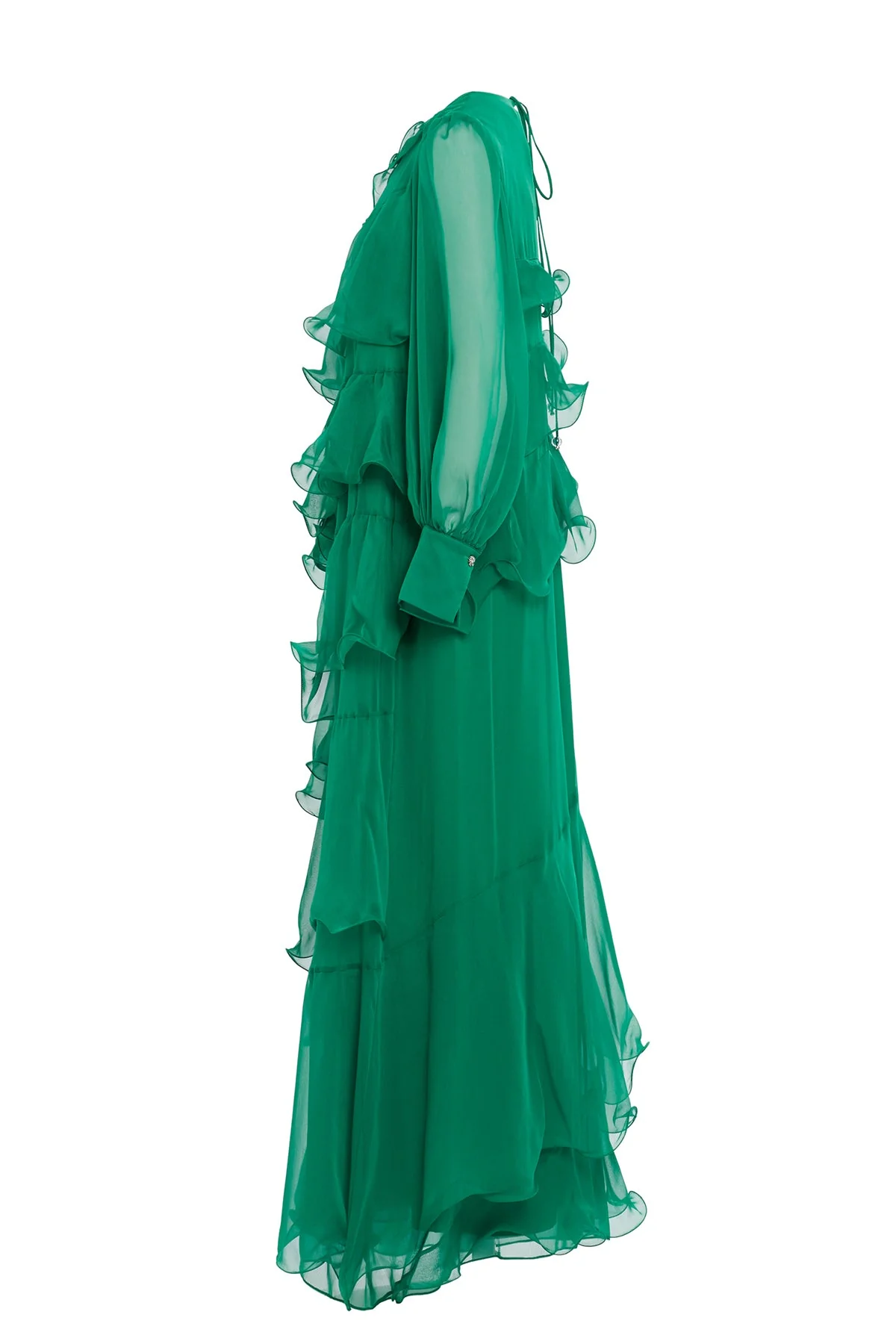 Green Asymmetric Ruffled Maxi Dress - Image 3