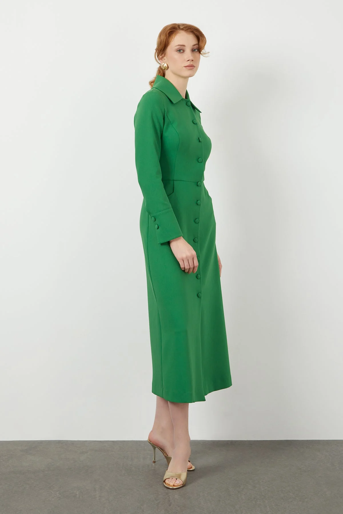 Green Button-Front Midi Dress - Image 2