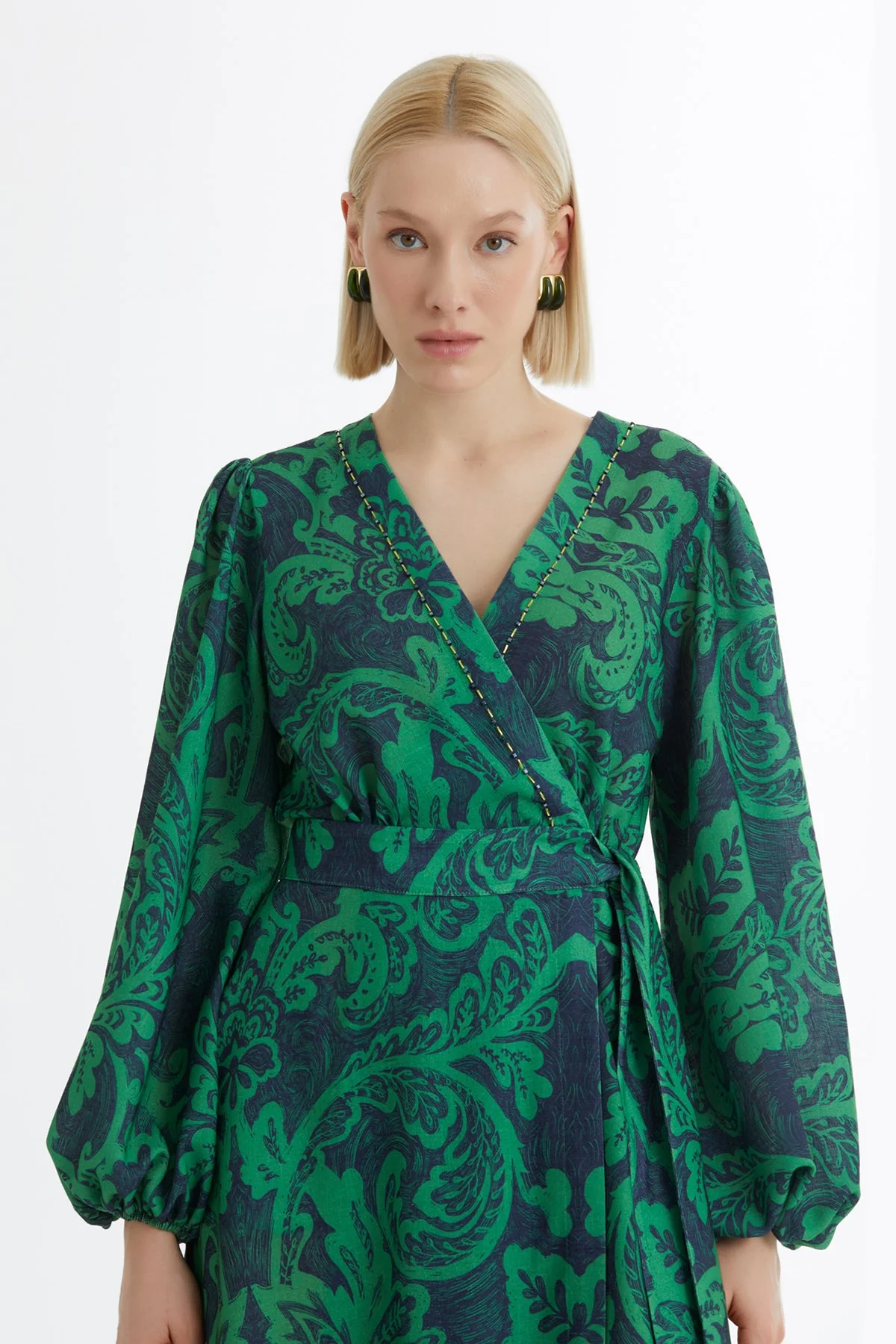 Green Embroidered Patterned Dress - Image 2
